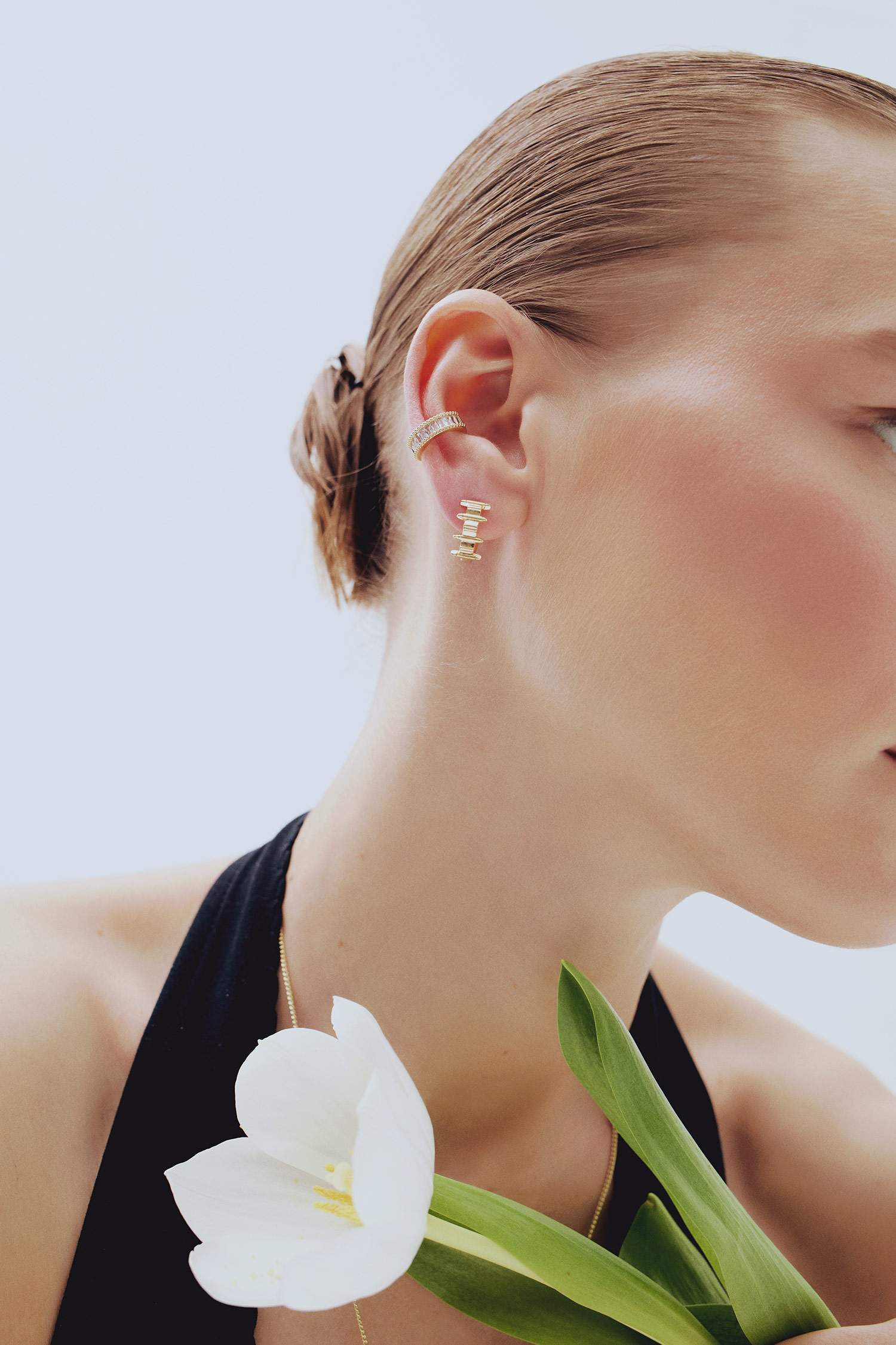 Reis x DeFacto 14 Ayar Altın Kaplama Brilla Duo Kadın 2'li Gold Küpe ve Kıkırdak Küpesi