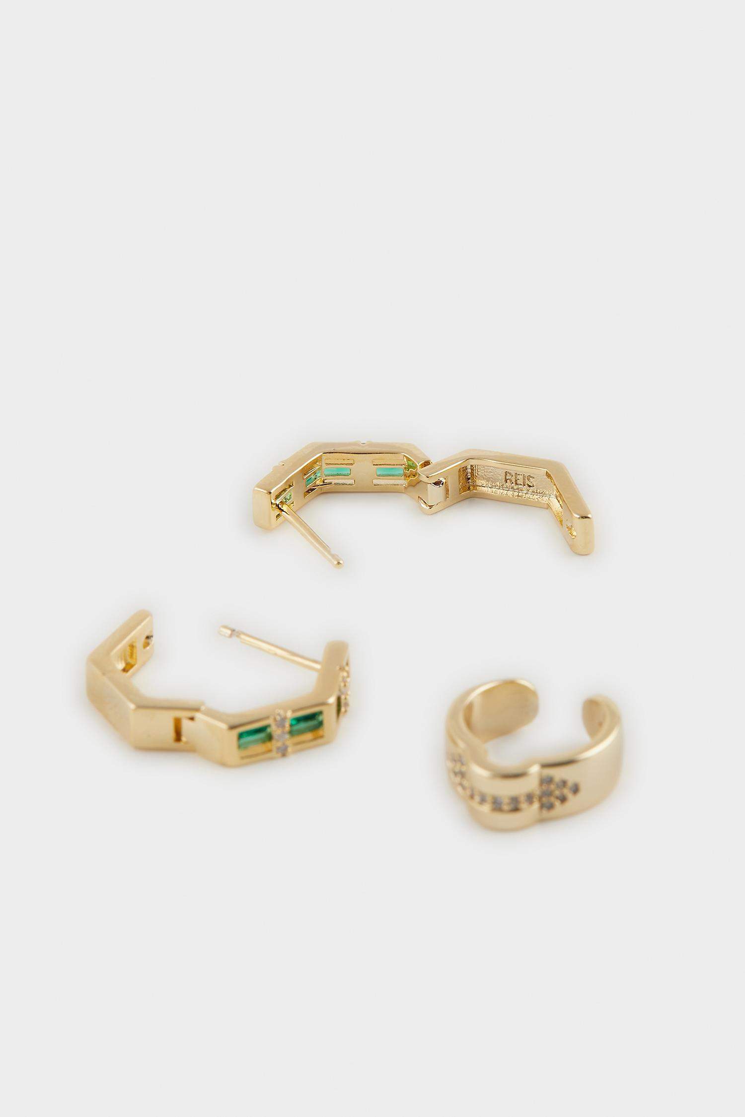 Reis x DeFacto 14K Gold Plated Grada Duo Woman 2 Piece Earrings