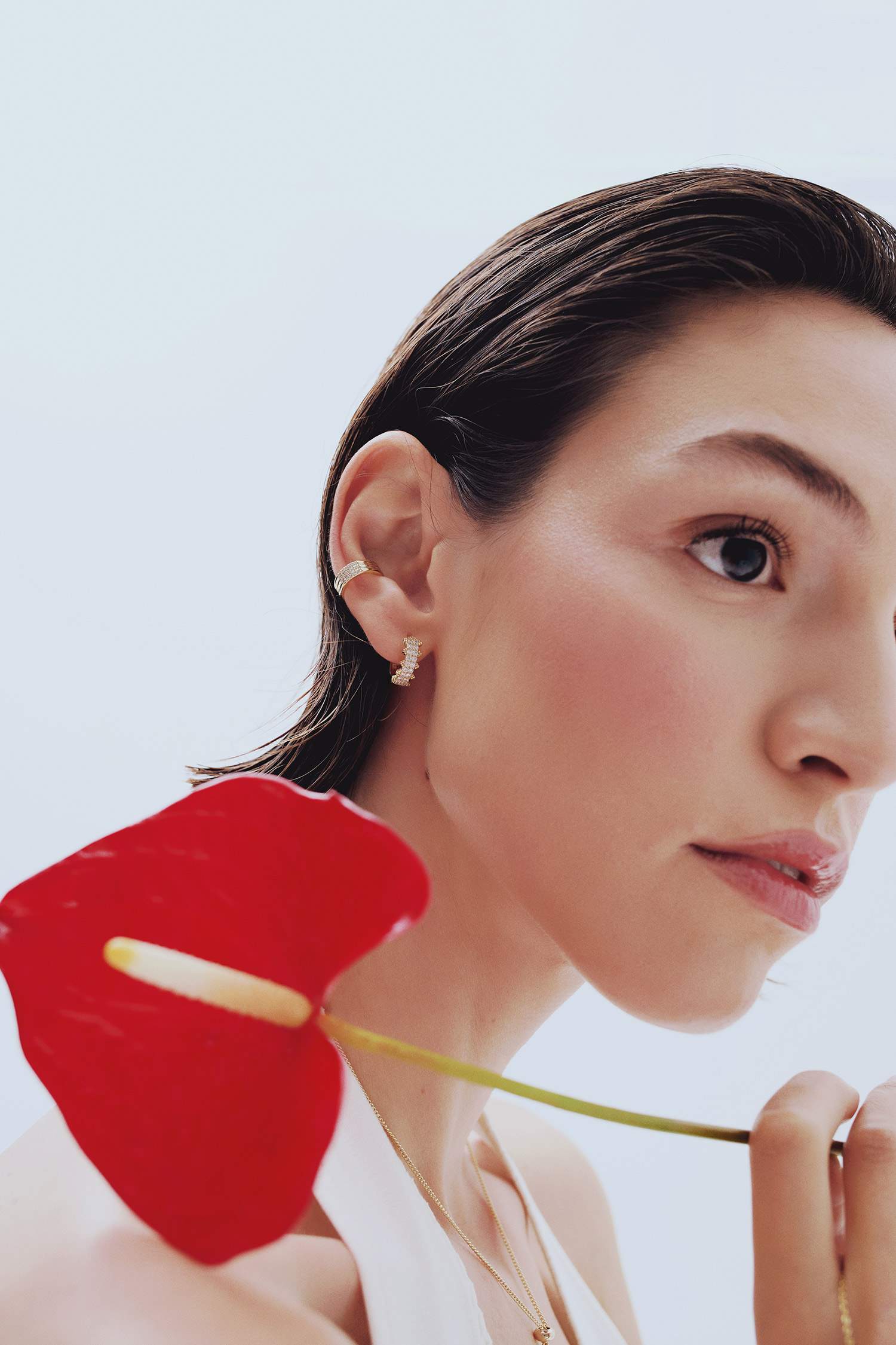 حلق نسائي مطلية بالذهب عيار 14 - قطعتين