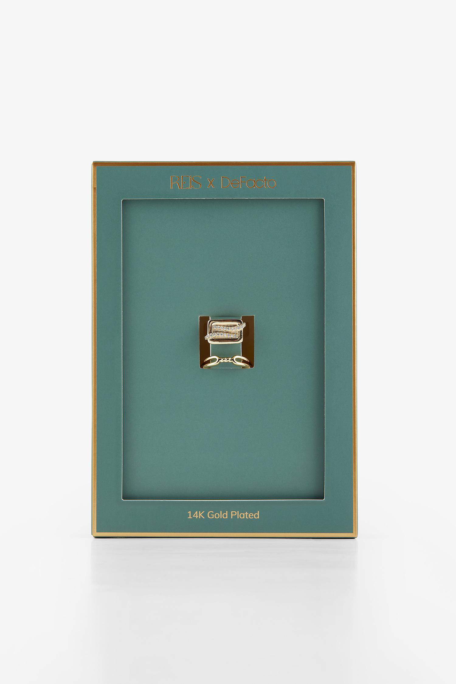 Reis x DeFacto 14 Ayar Altın Kaplama Essenza Duo Kadın 2'li Taşlı Gold Yüzük