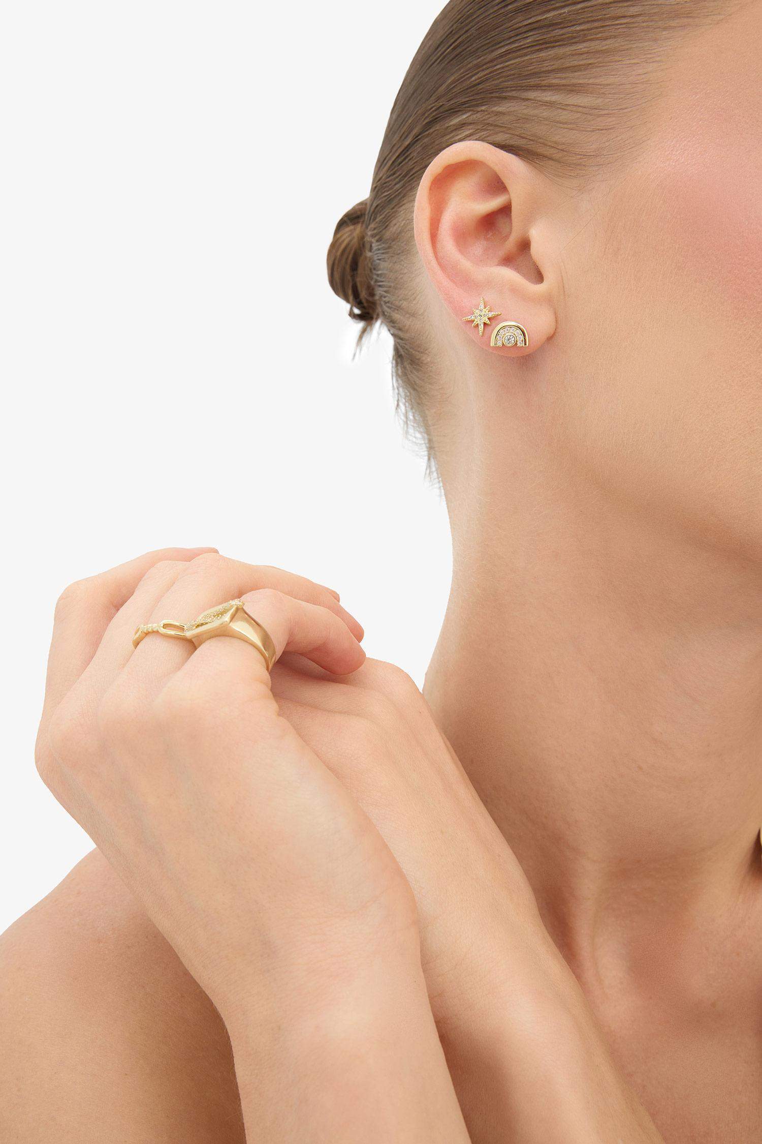 Reis x DeFacto 14 Ayar Altın Kaplama Essenza Duo Kadın 2'li Taşlı Gold Yüzük