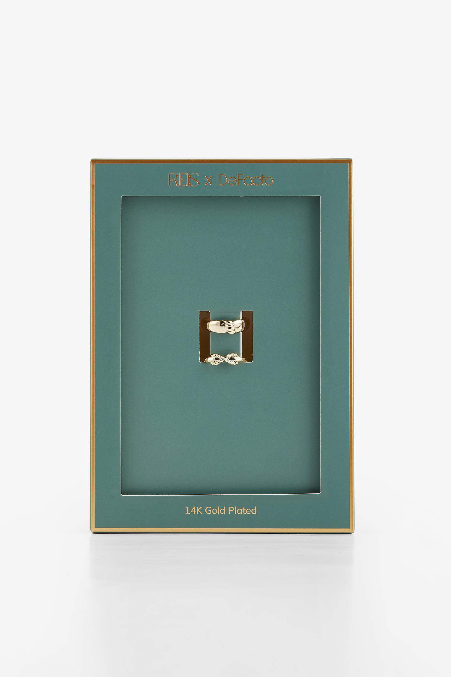 Reis x DeFacto 14K Gold Plated Spirale Duo Woman 2 Piece Gold Rings