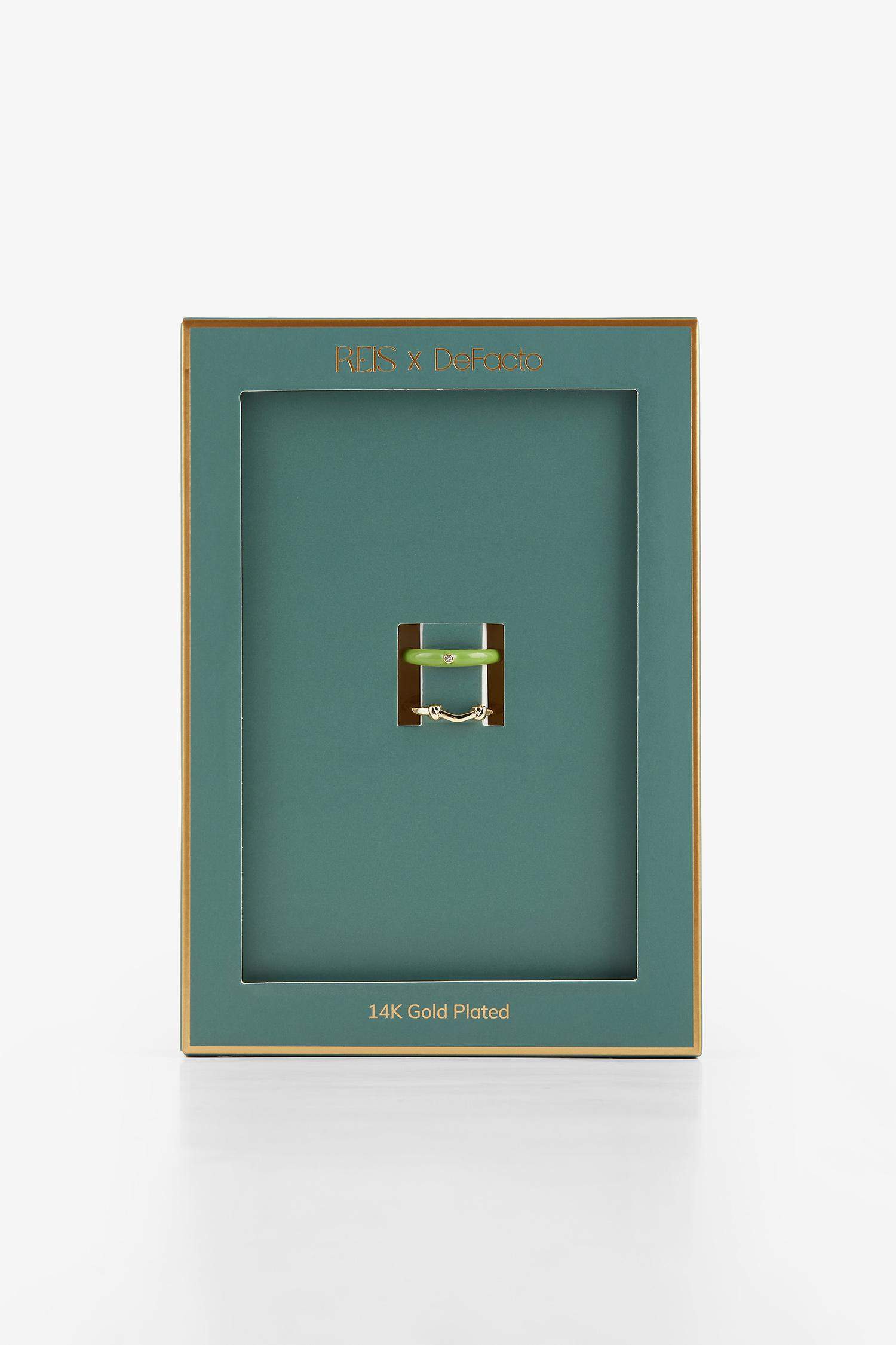 Reis x DeFacto 14 Ayar Altın Kaplama Pistacchio Glow Kadın 2'li Yeşil Gold Yüzük