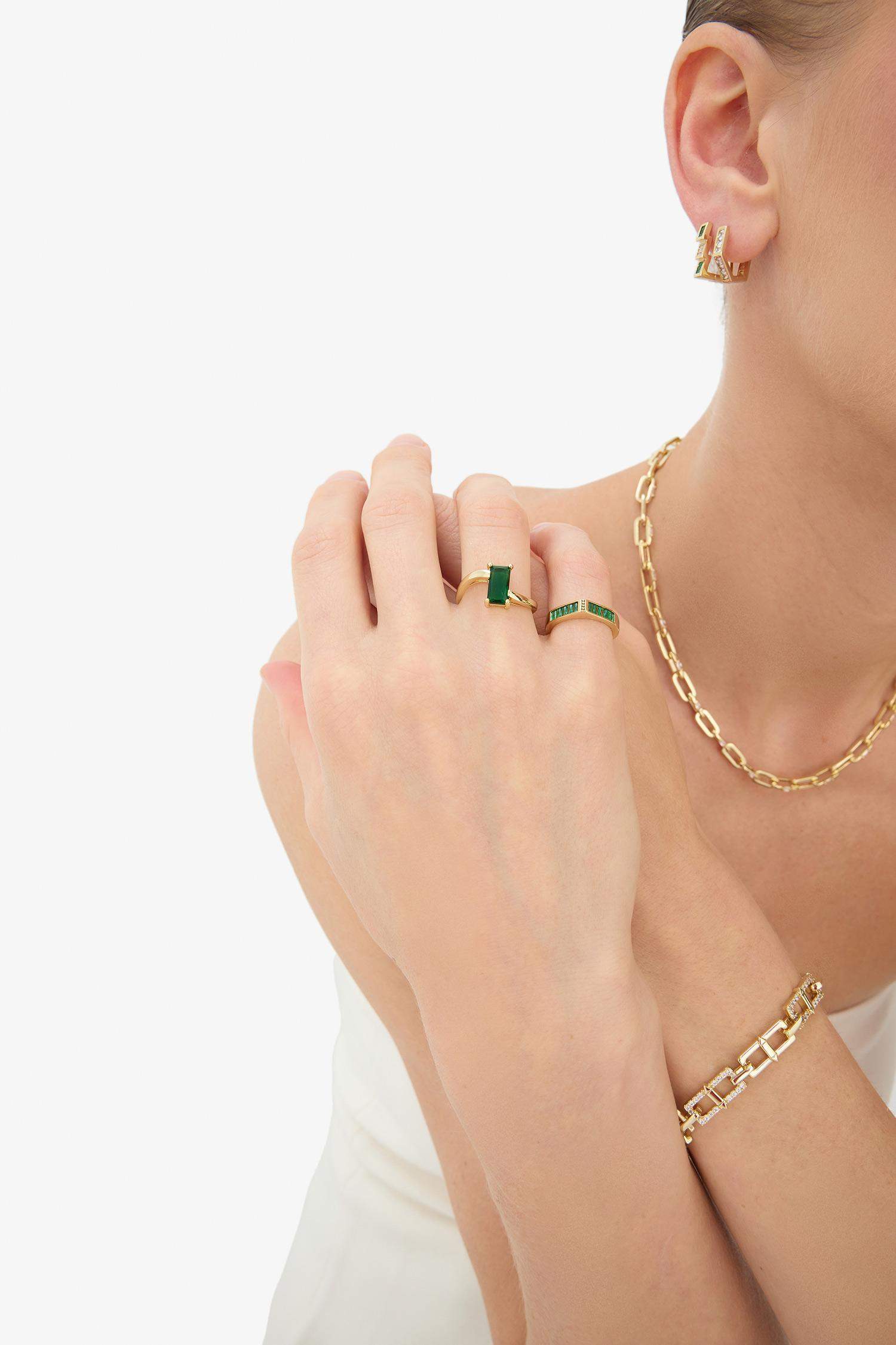 Reis x DeFacto 14K Gold Plated Grassy Shine Woman 2 Piece Gold Rings