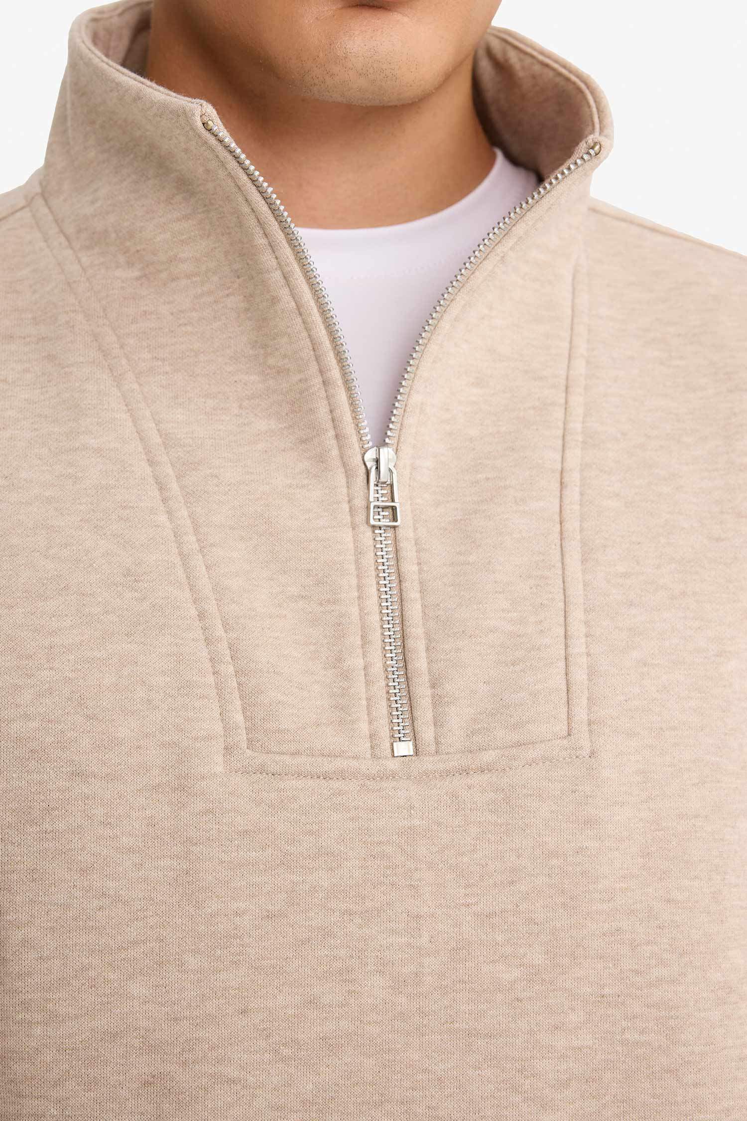 Regular Fit Stand Collar Half Zippered Sweatshirt