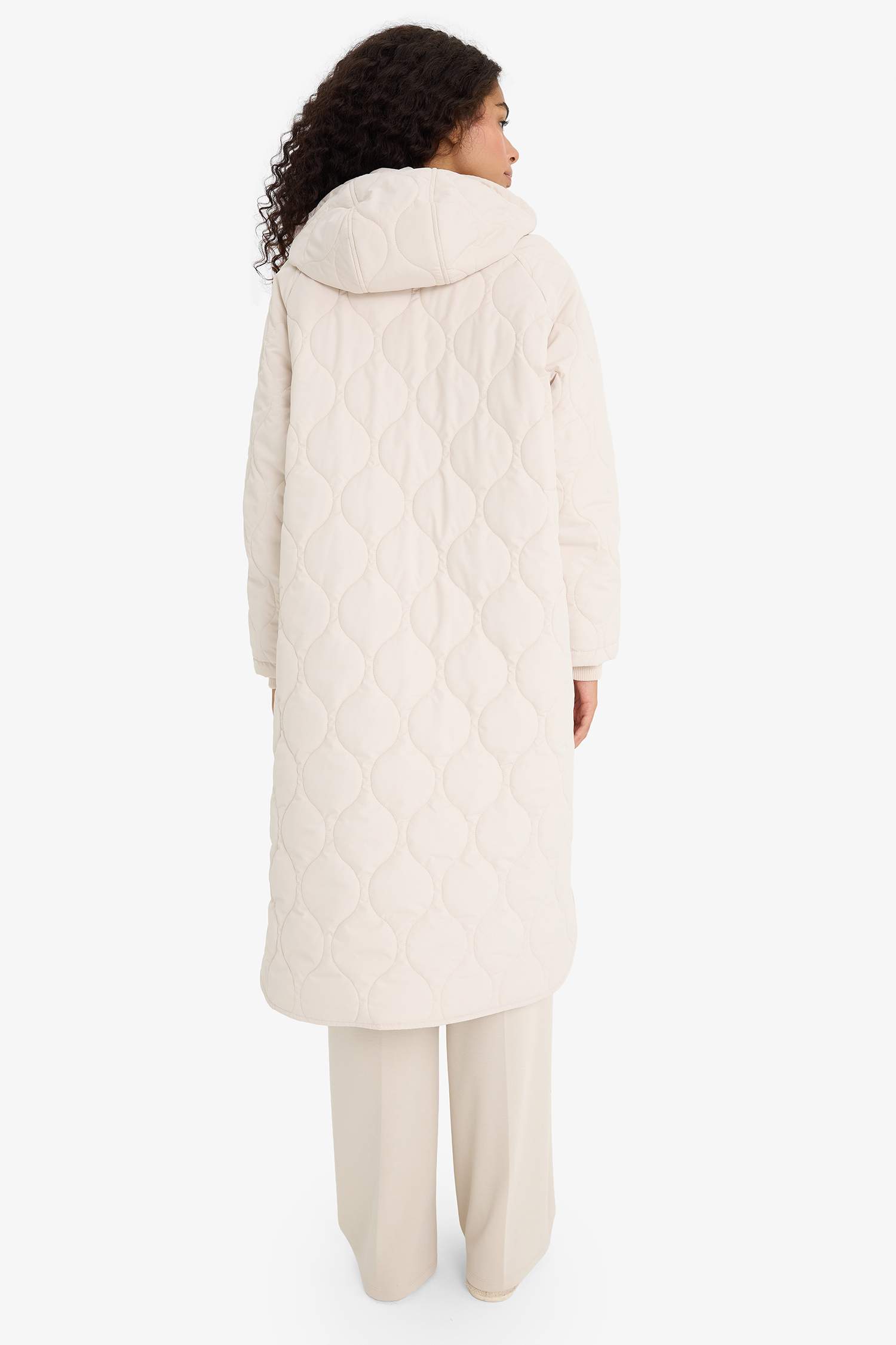 Regular Fit Kapüşonlu Çıtçıtlı Cepli Kapitoneli Parka