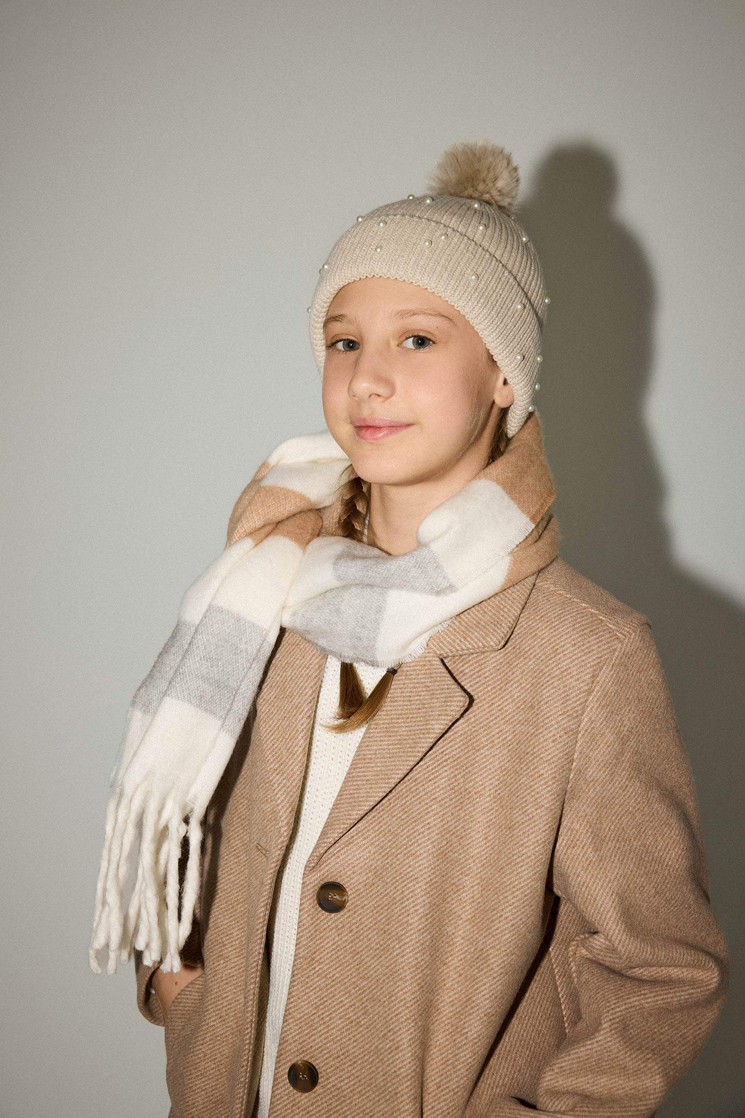 Kız Çocuk Renk Bloklu Dokuma Atkı