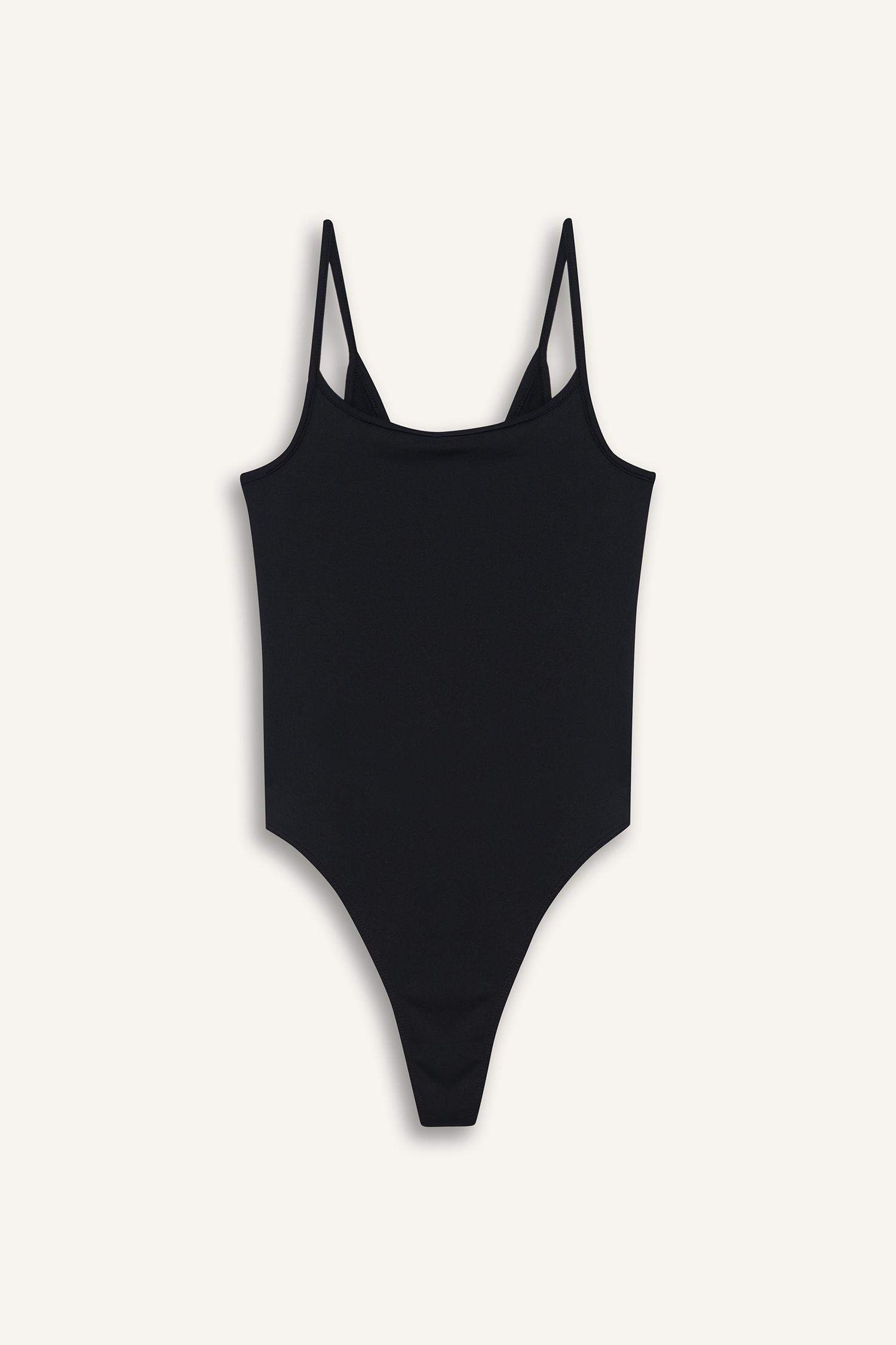 Basic Düz Askılı Siyah Body