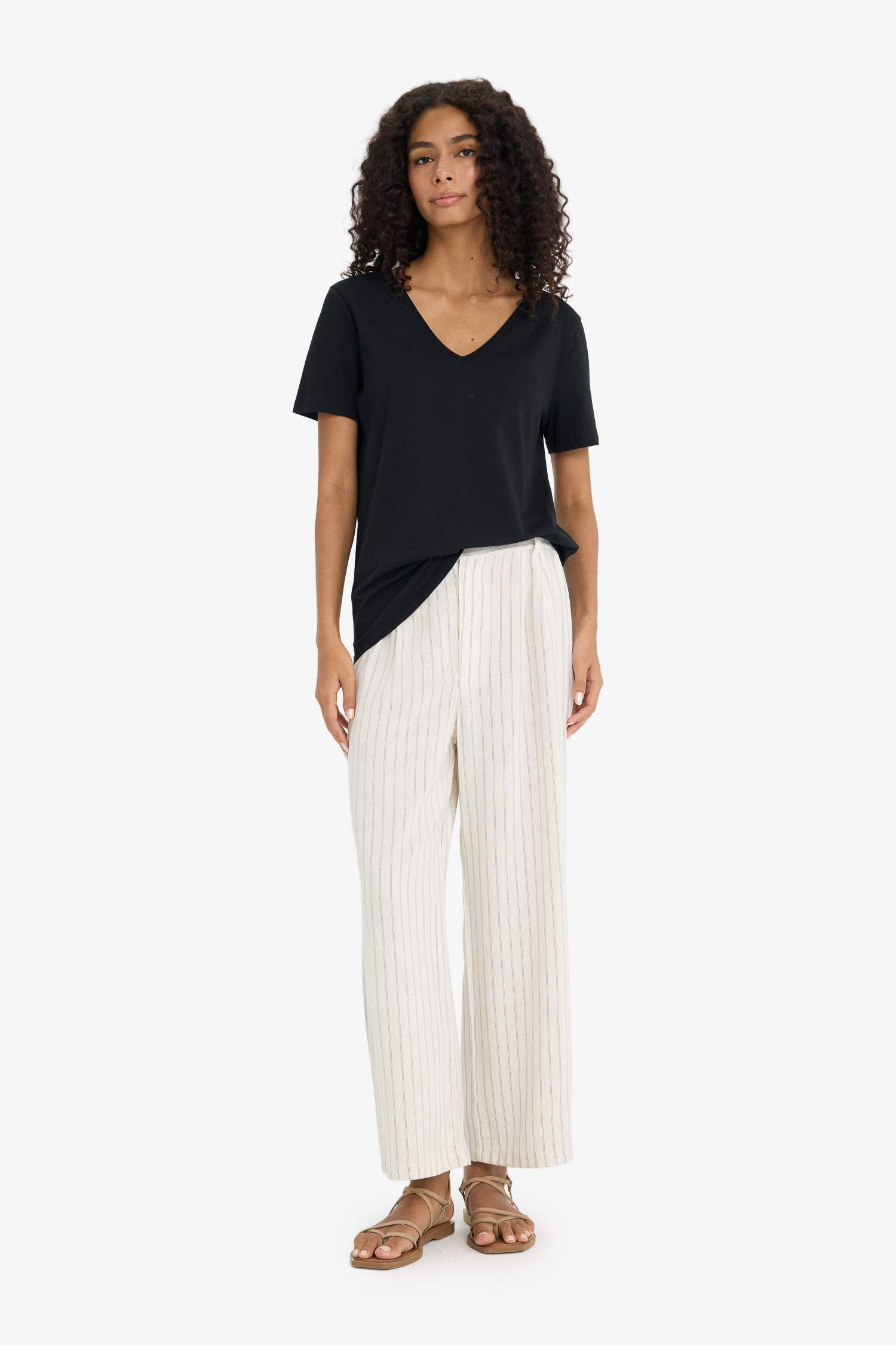 Regular Fit V Yaka Basic Düz Penye Kısa Kollu Tişört