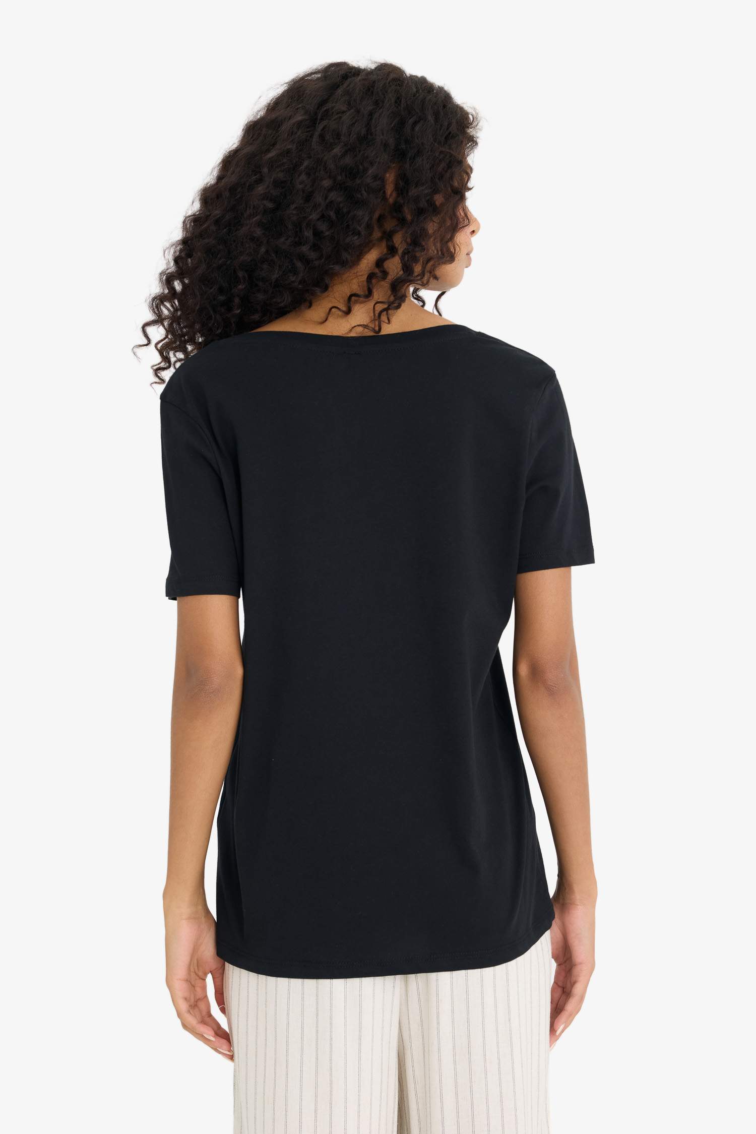 Regular Fit V Yaka Basic Düz Penye Kısa Kollu Tişört