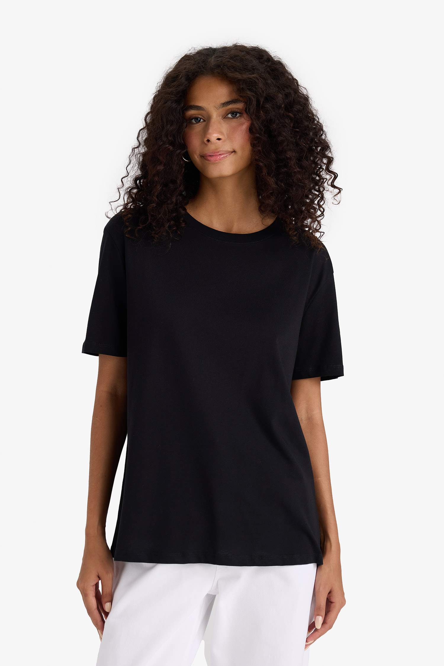 Regular Fit Bisiklet Yaka Basic Düz Penye Kısa Kollu Tişört