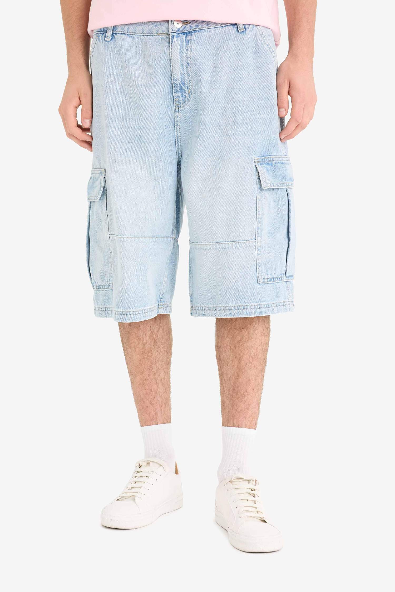 Cargo Fit Cotton Denim Bermuda Shorts
