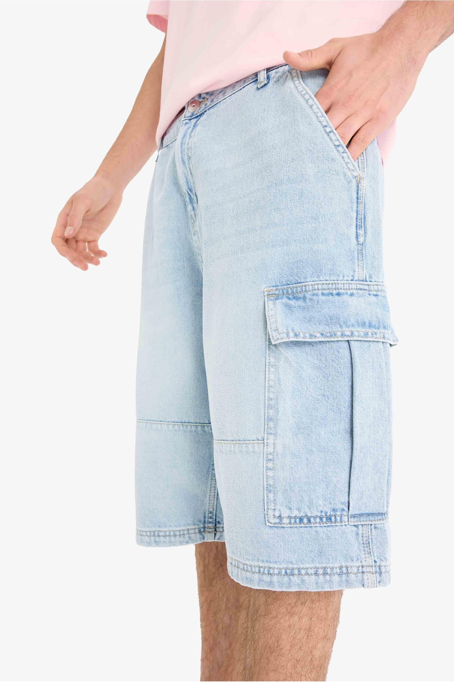 Cargo Fit Cotton Denim Bermuda Shorts