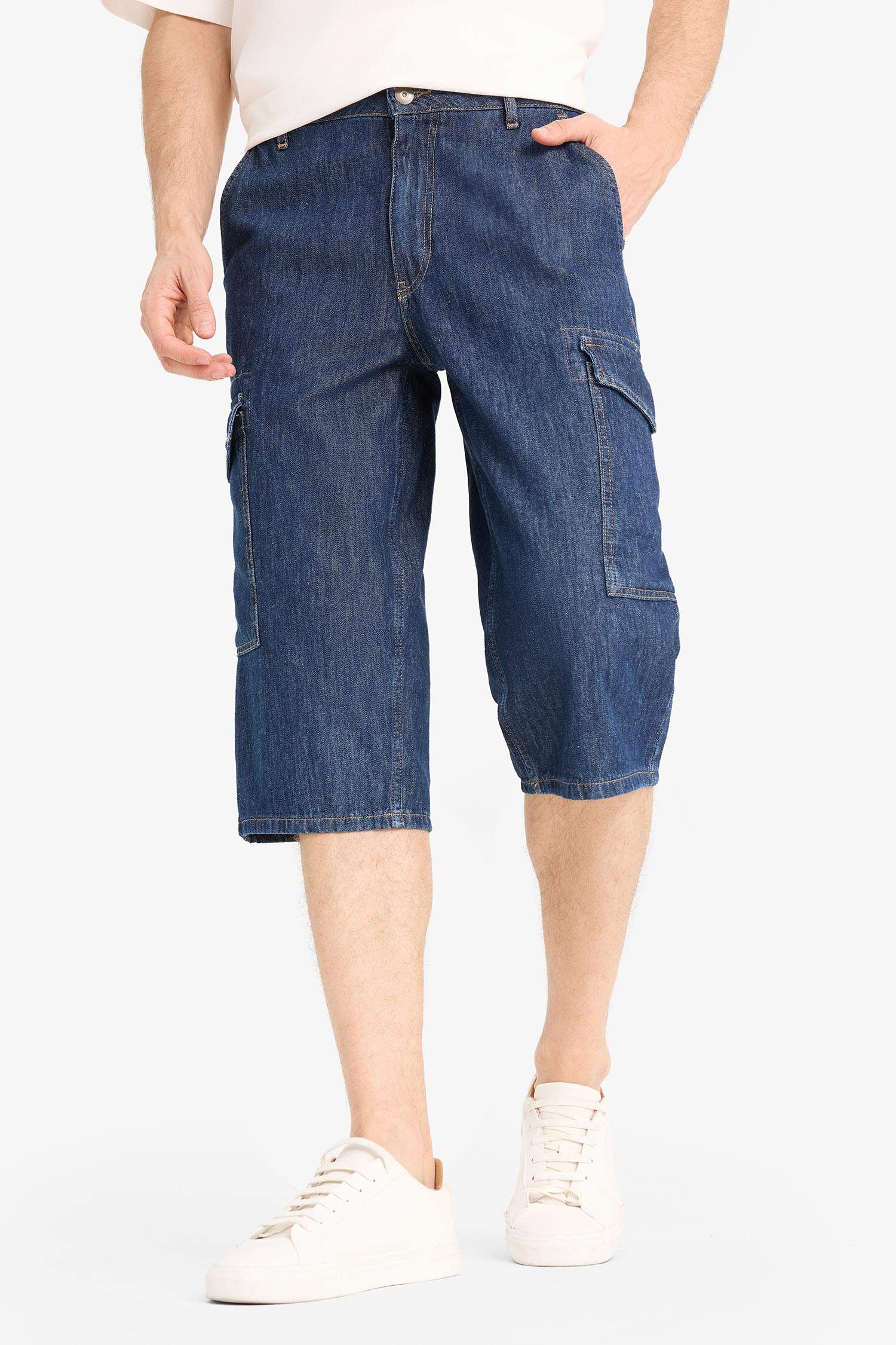 %100 Pamuk Hafif Kumaş Regular Fit Jean Uzun Bermuda Şort