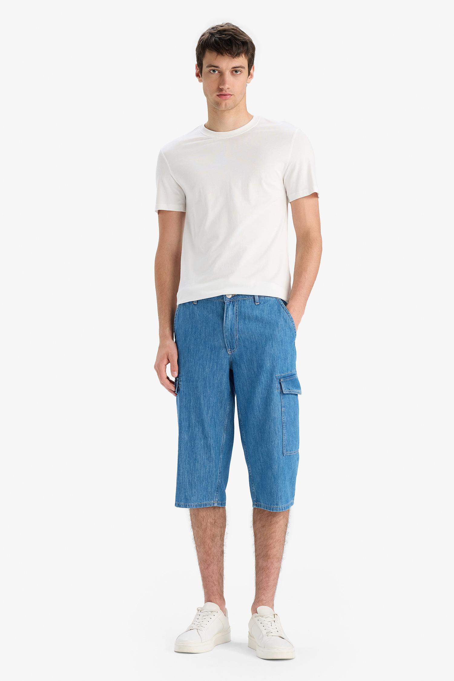 Cotton Regular Fit Denim Bermuda Shorts