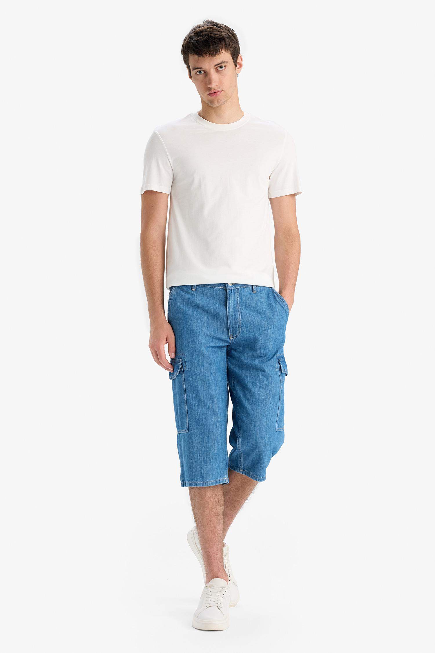 Cotton Regular Fit Denim Bermuda Shorts