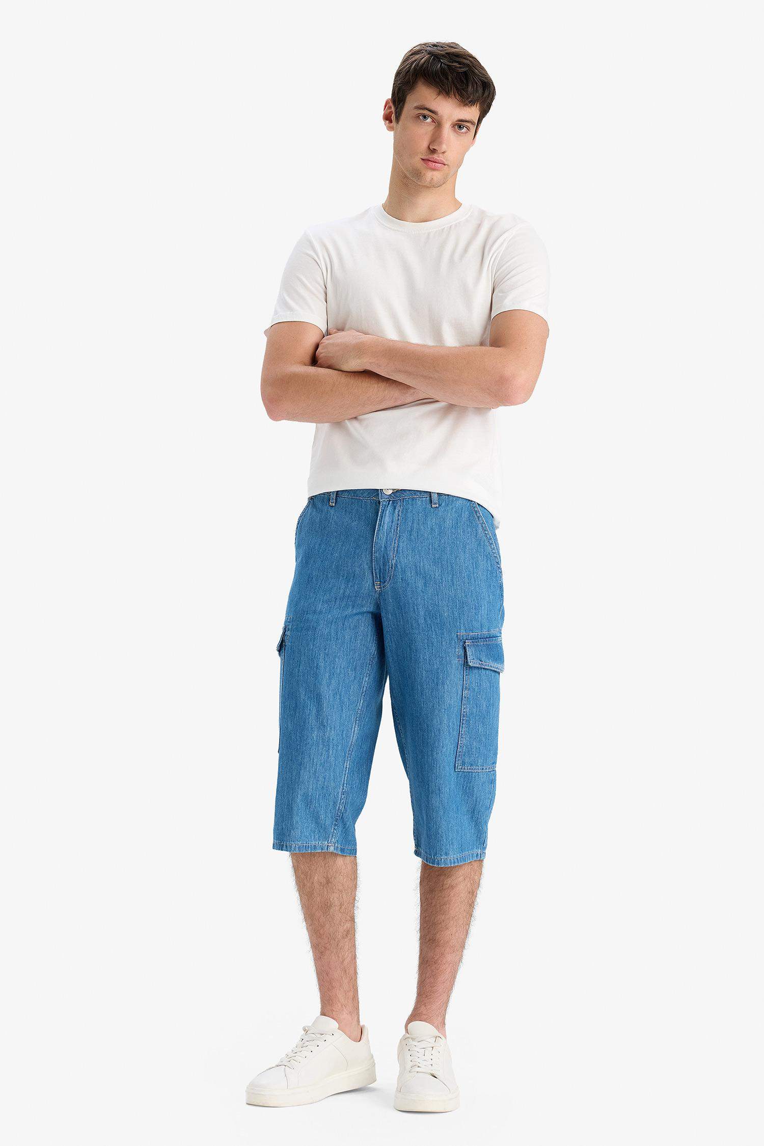 Cotton Regular Fit Denim Bermuda Shorts