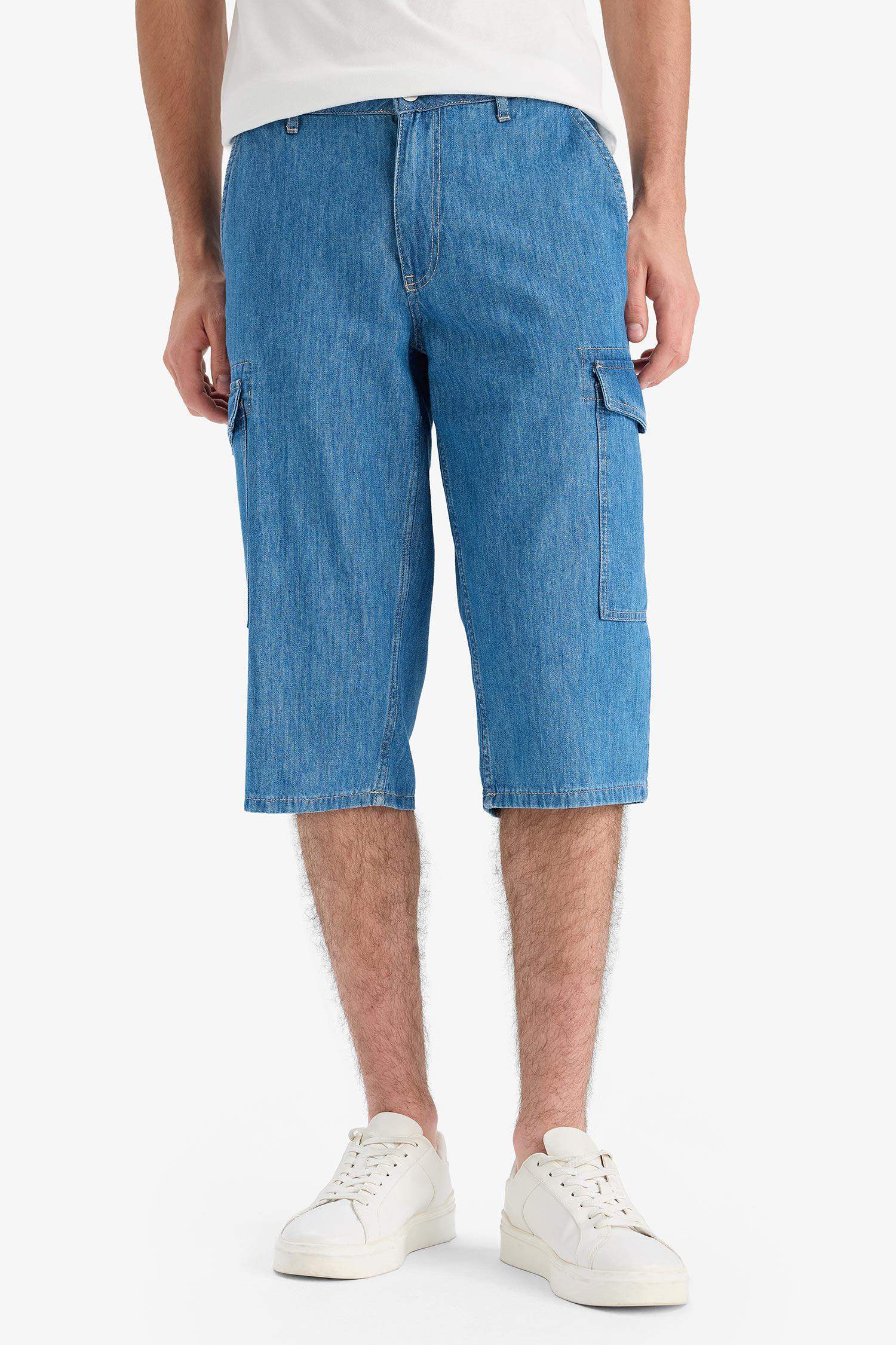 Cotton Regular Fit Denim Bermuda Shorts