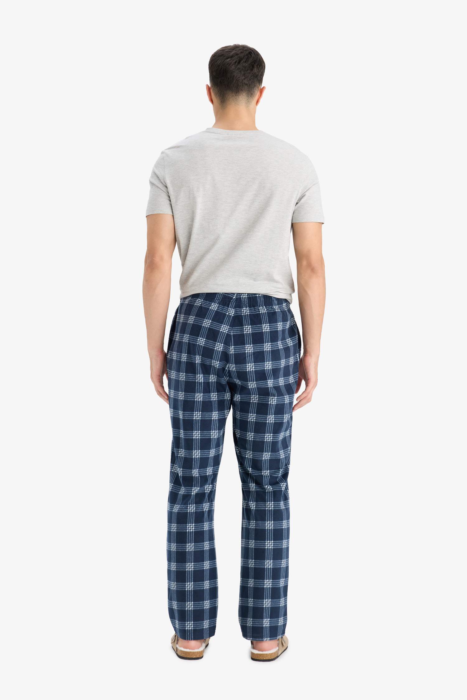 Regular Fit Kareli Cepli Polar Pijama Altı