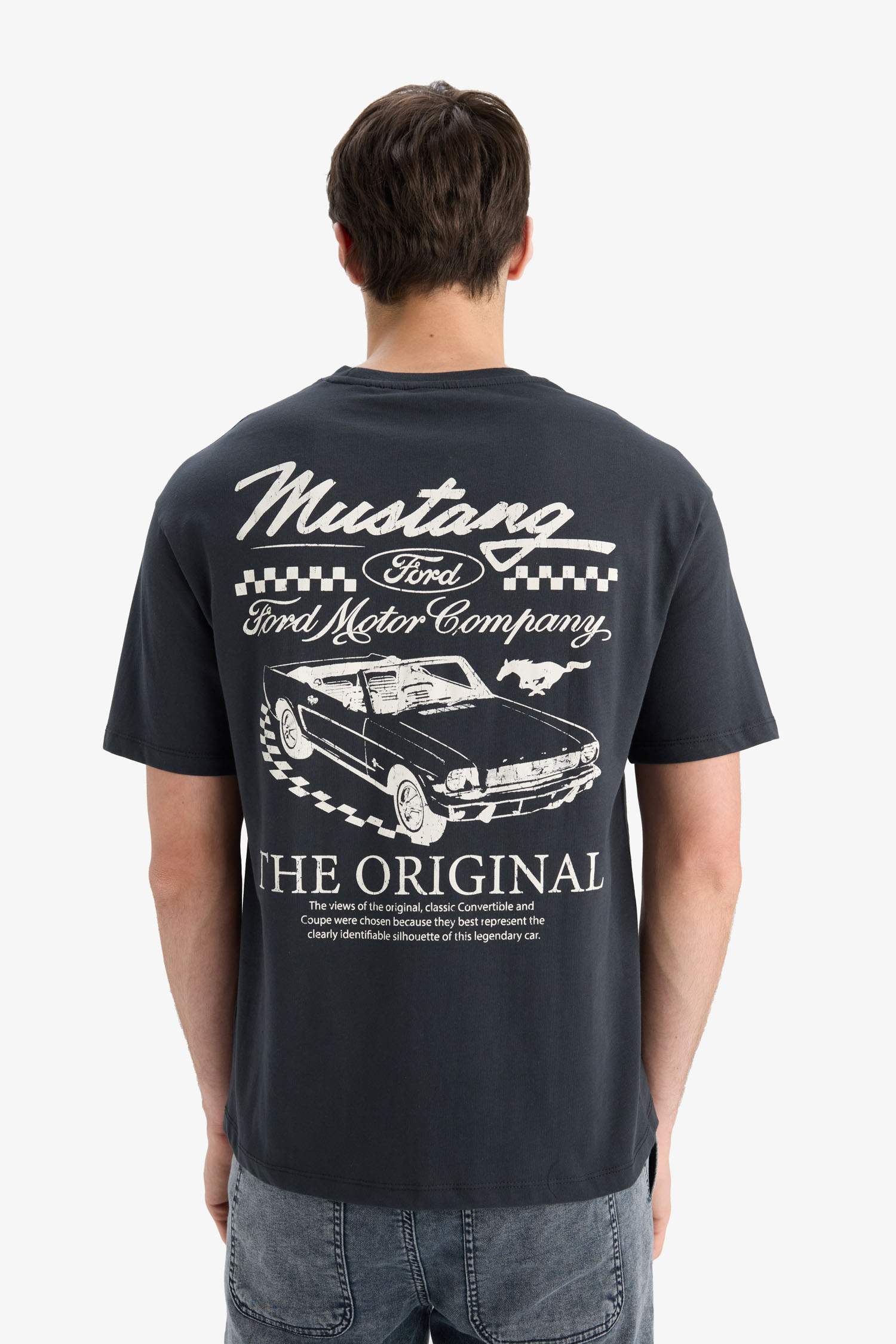 %100 Pamuk Ford Motor Company Boxy Fit Bisiklet Yaka Sırt Baskılı Kısa Kollu Tişört