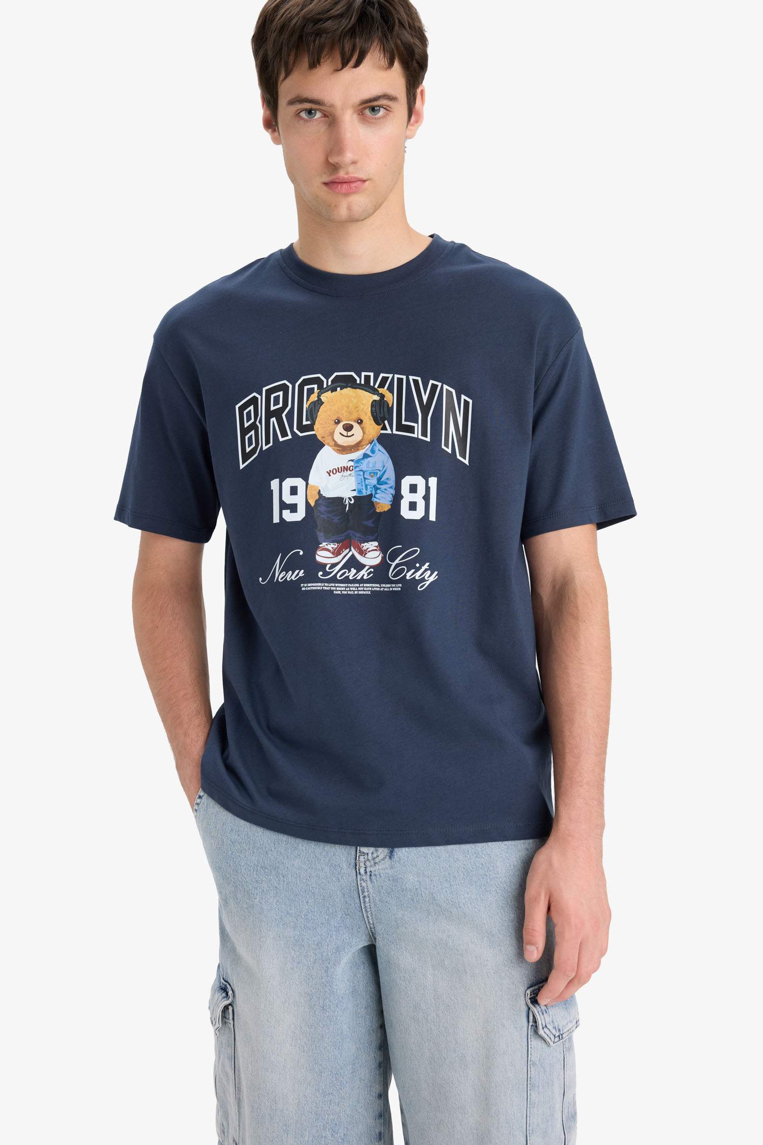 تيشيرت قطن اوفر سايز مطبوع برقبة مستديرة