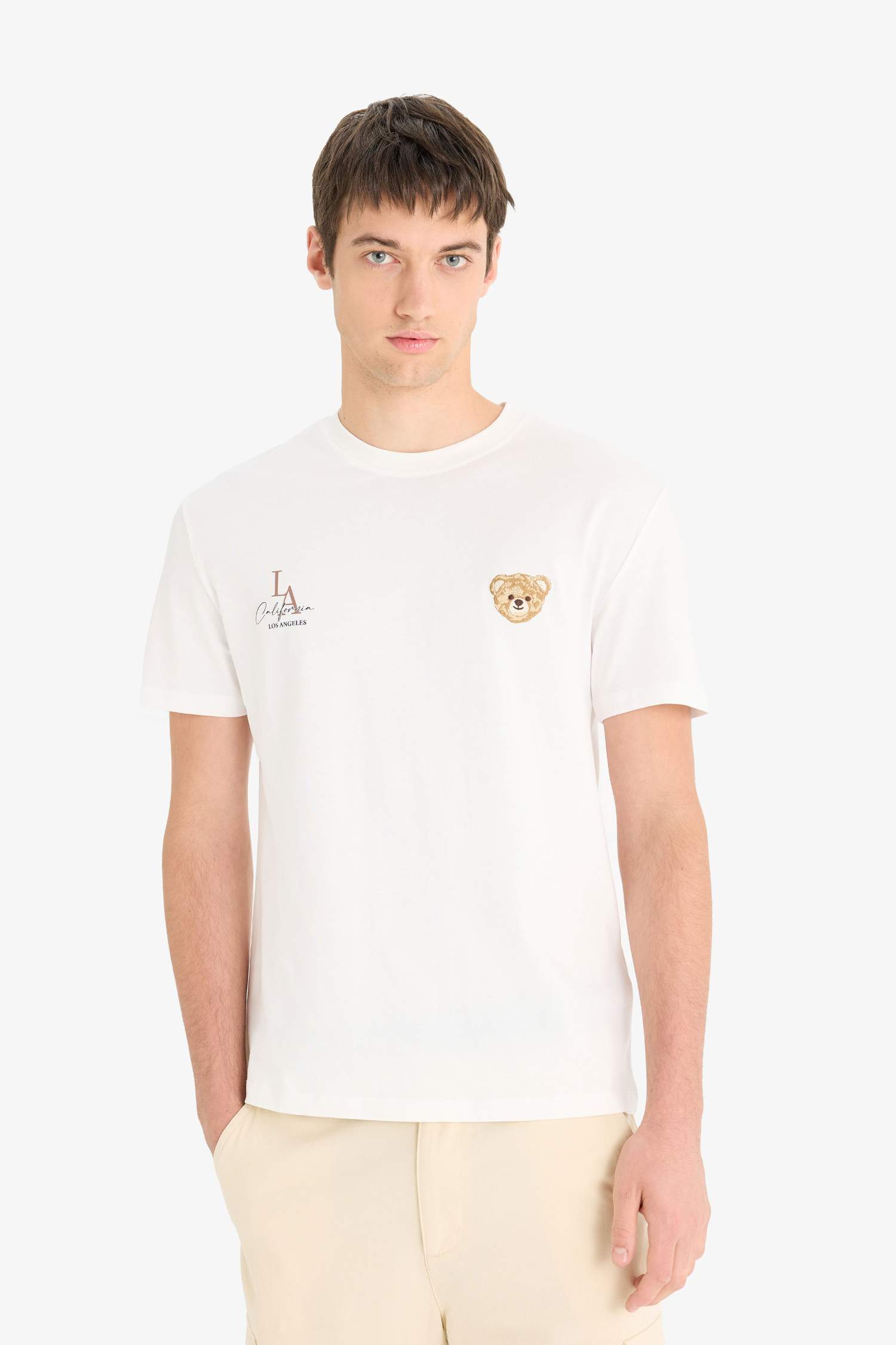 تيشيرت نص ردن قطن مطبوع قصة عادية بياخة مستديرة