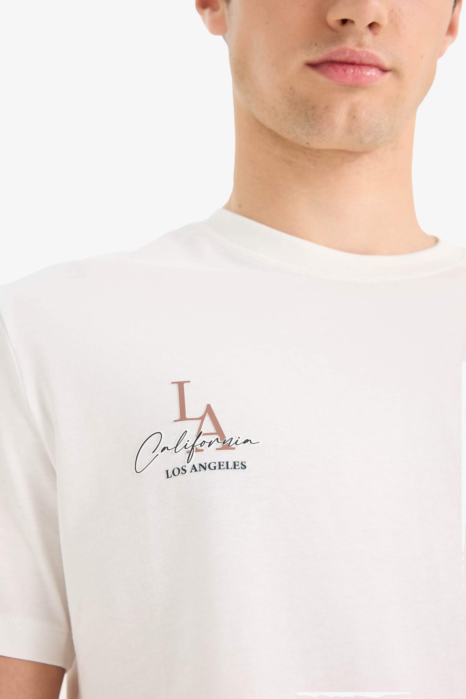 تيشيرت نص ردن قطن مطبوع قصة عادية بياخة مستديرة