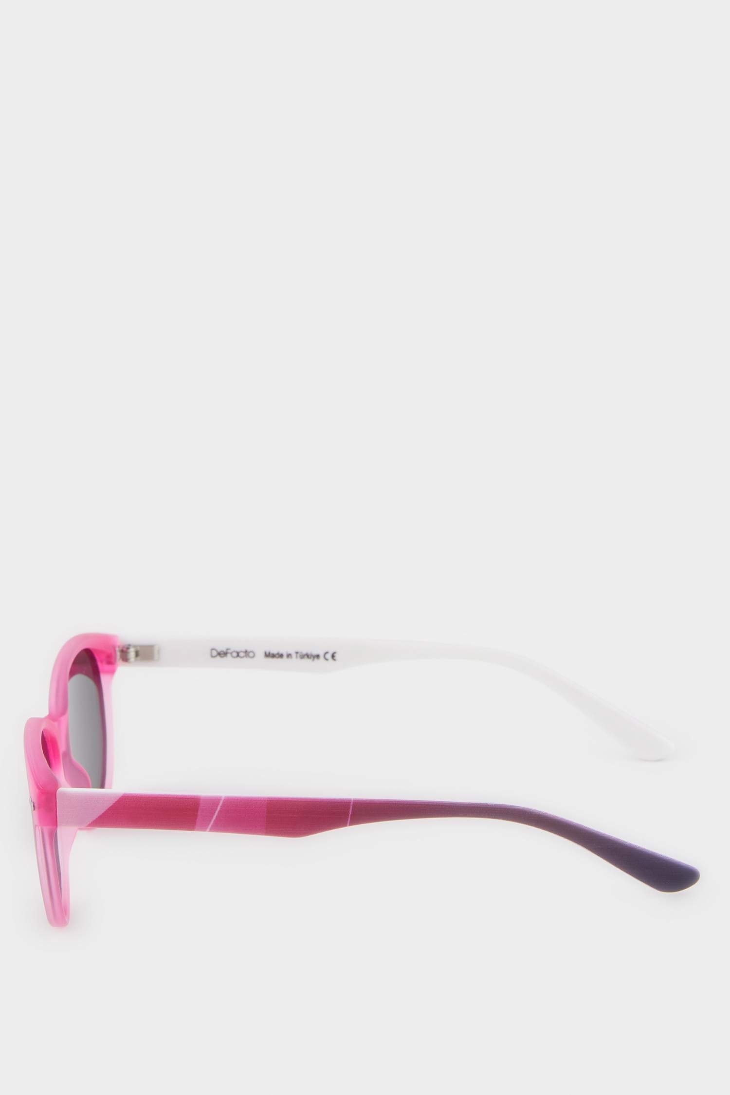 Kız Çocuk Yuvarlak Pembe Plastik Çerçeve Siyah Cam Polarize Güneş Gözlüğü