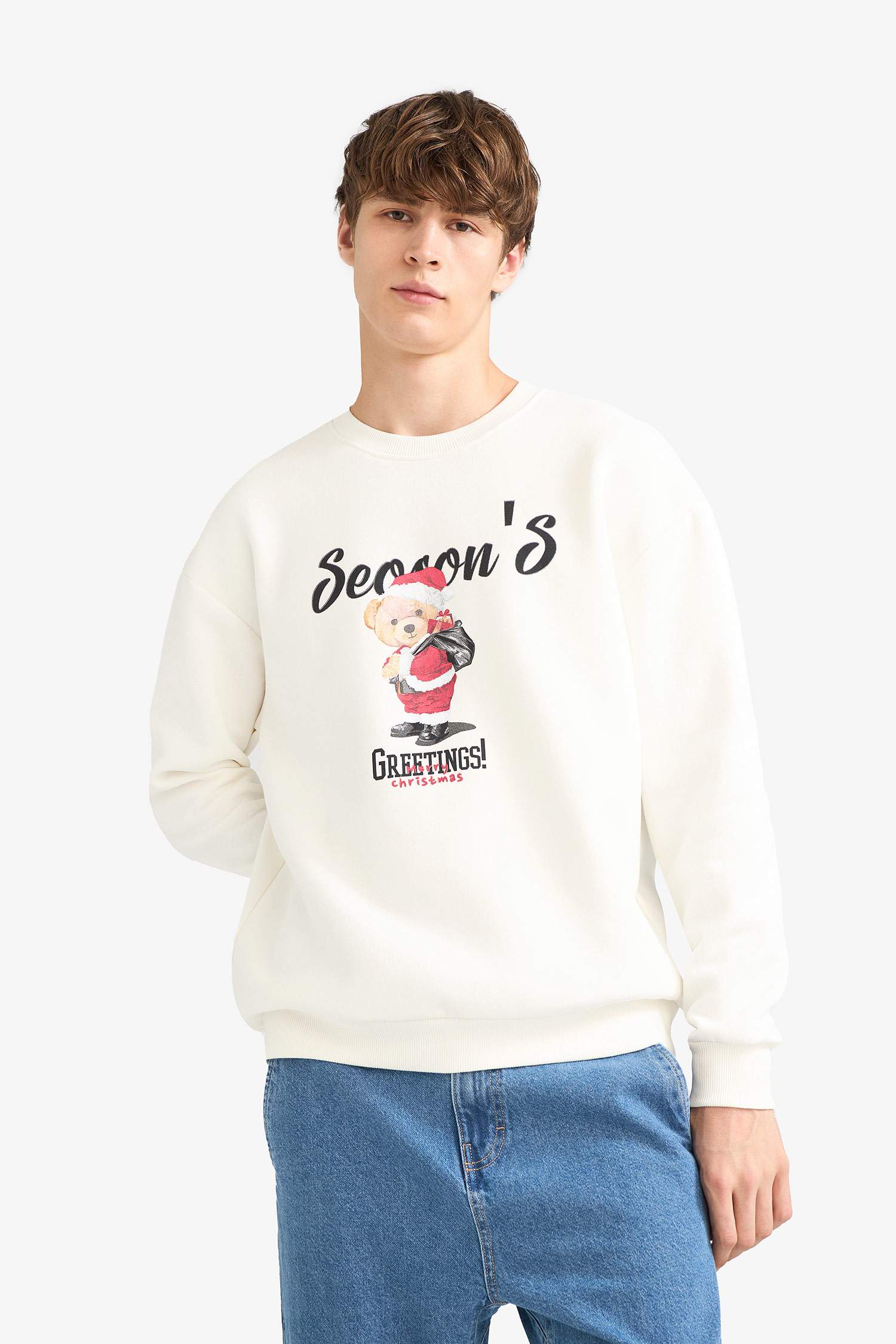 سويت شيرت مطبوع أوفر سايز بياقة مستديرة