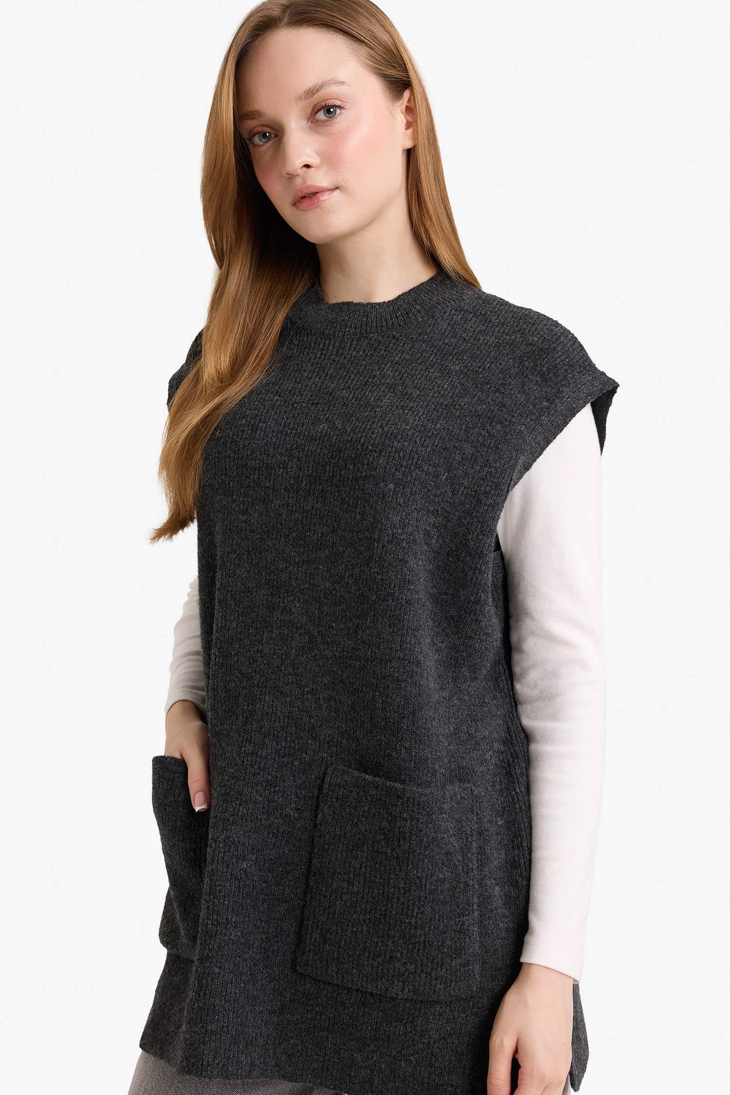 Gilet Tricot Coupe large Col montant