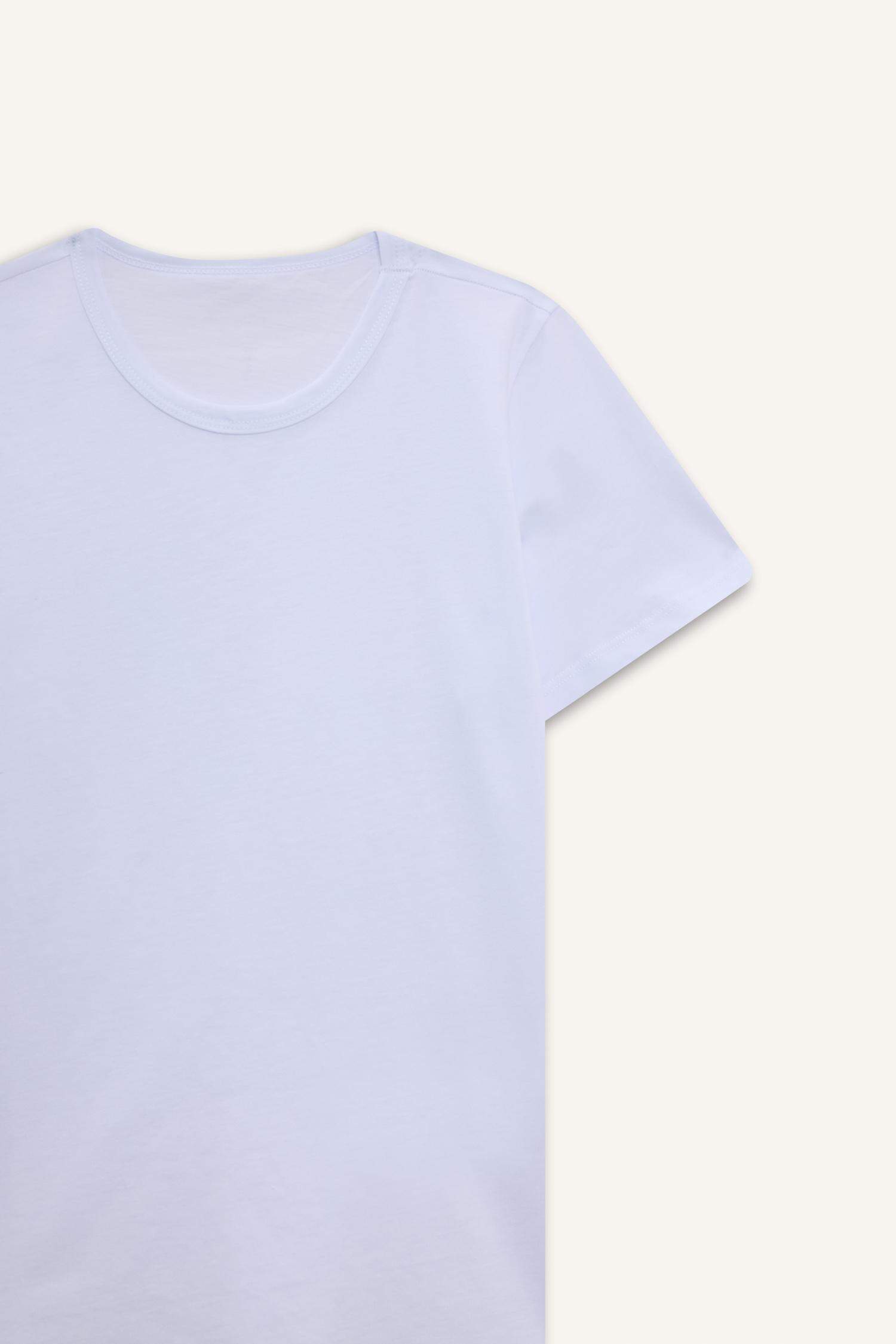 Erkek Çocuk Bisiklet Yaka Basic Düz Beyaz Tişört