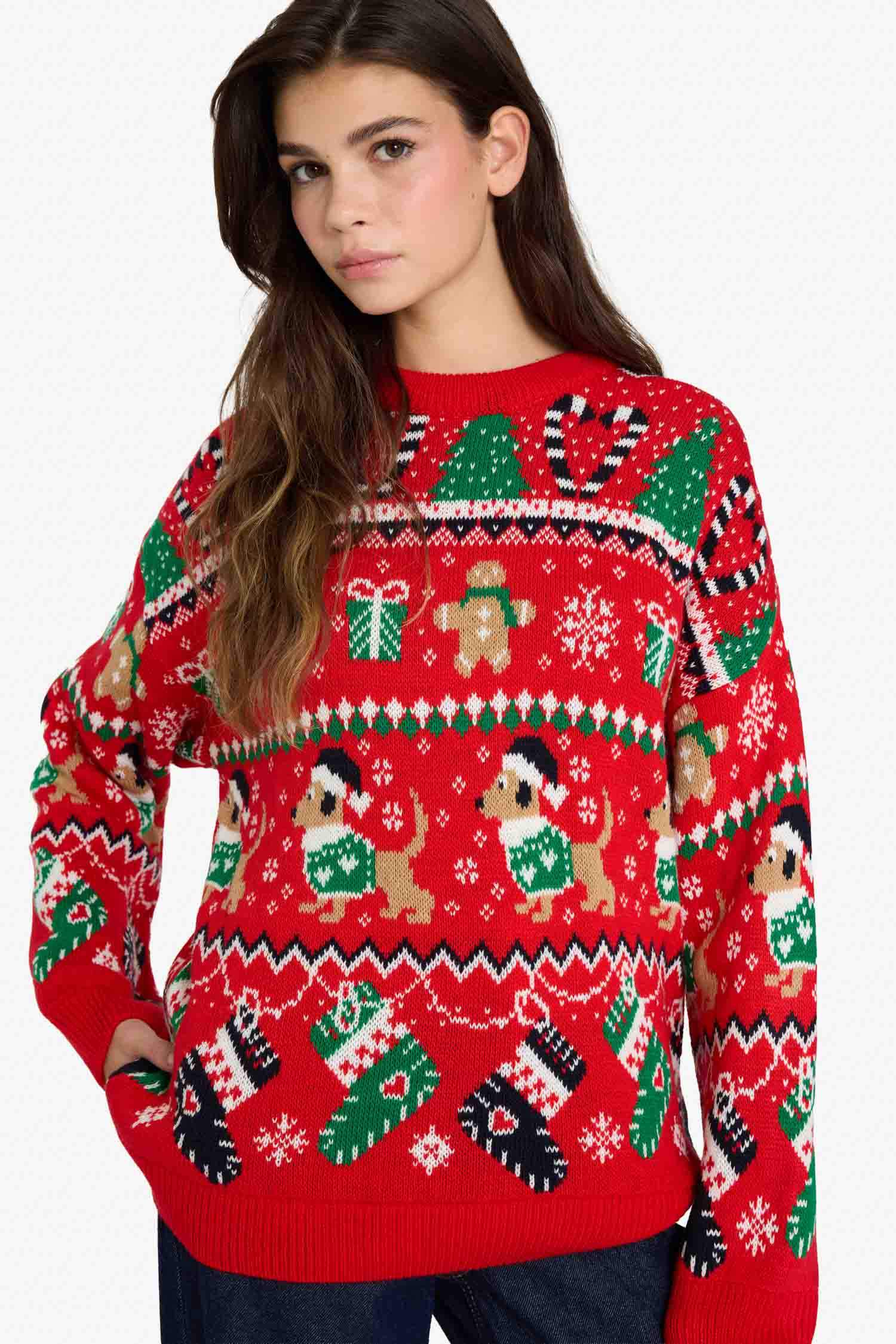 Yılbaşı Temalı Regular Fit Bisiklet Yaka Kazak