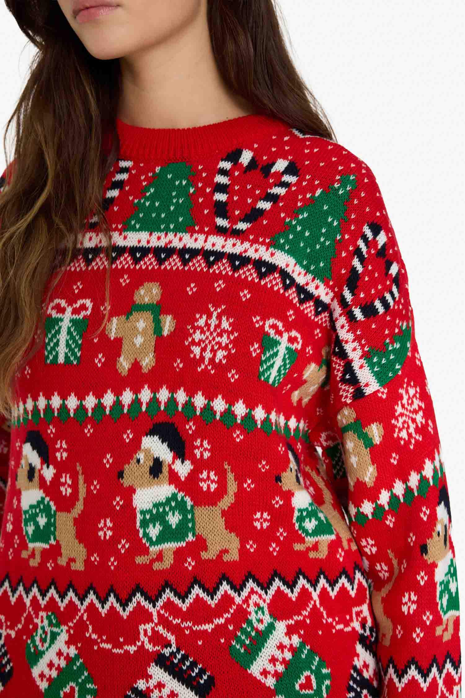 Yılbaşı Temalı Regular Fit Bisiklet Yaka Kazak