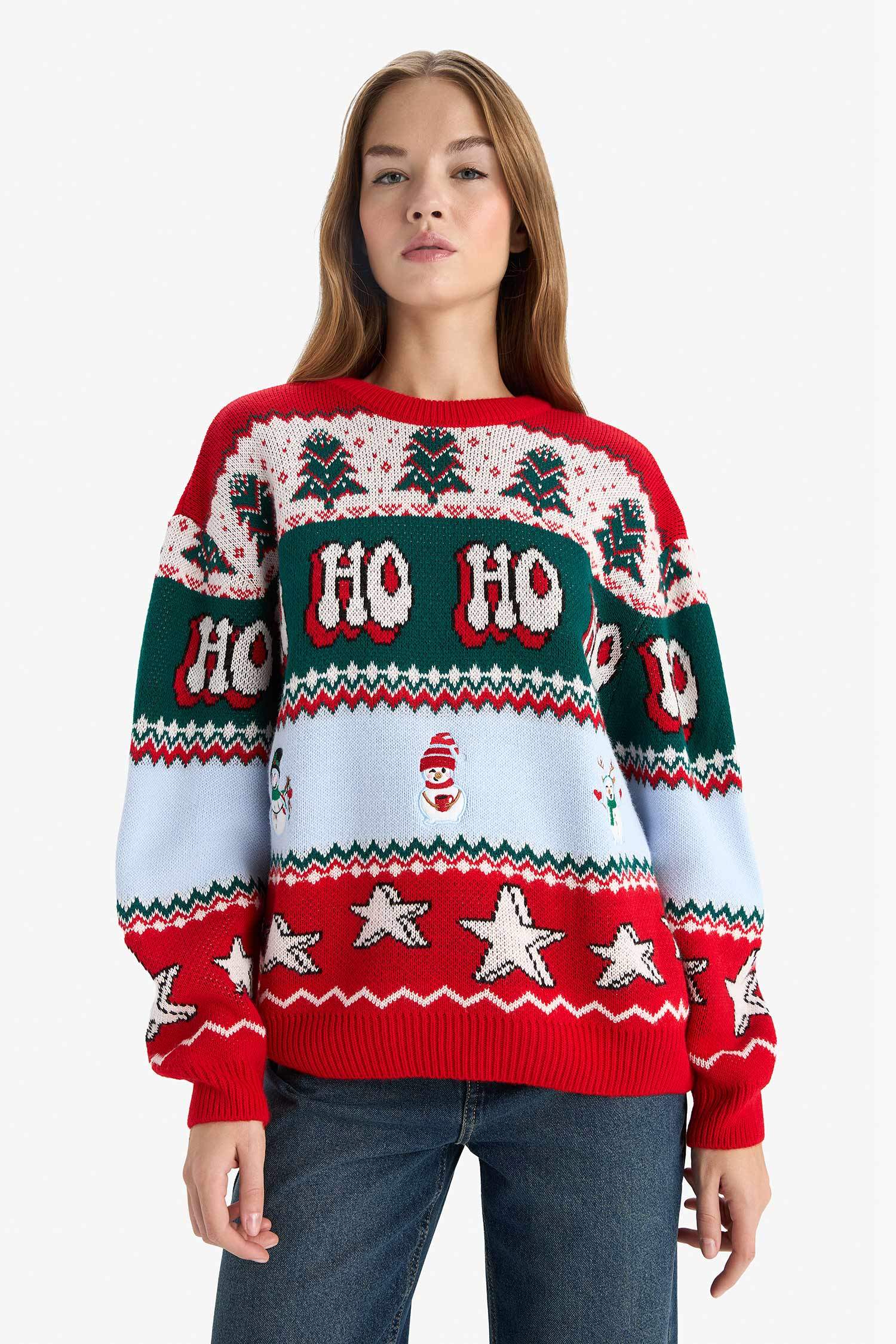 Yılbaşı Temalı Regular Fit Bisiklet Yaka Kazak