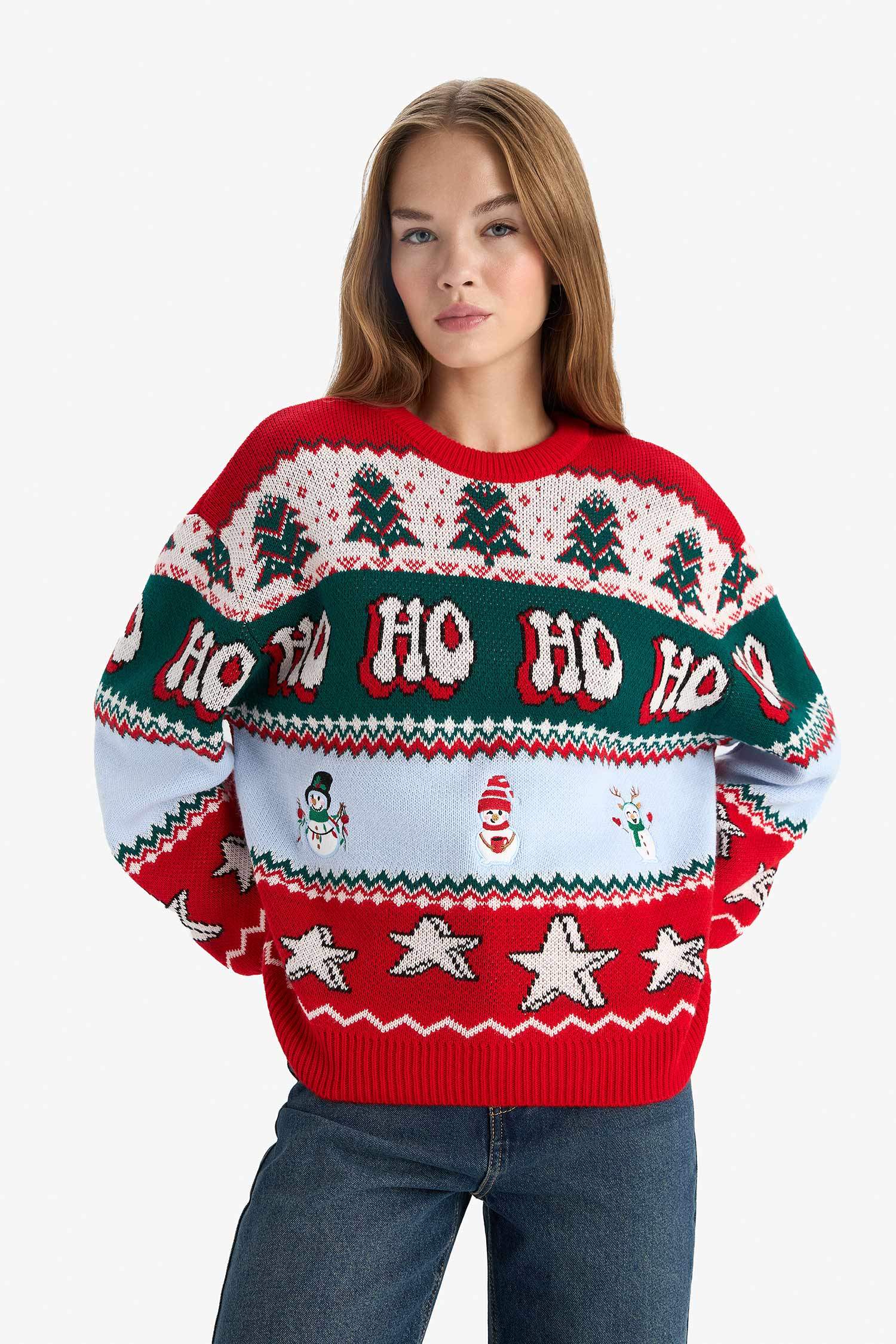 Yılbaşı Temalı Regular Fit Bisiklet Yaka Kazak