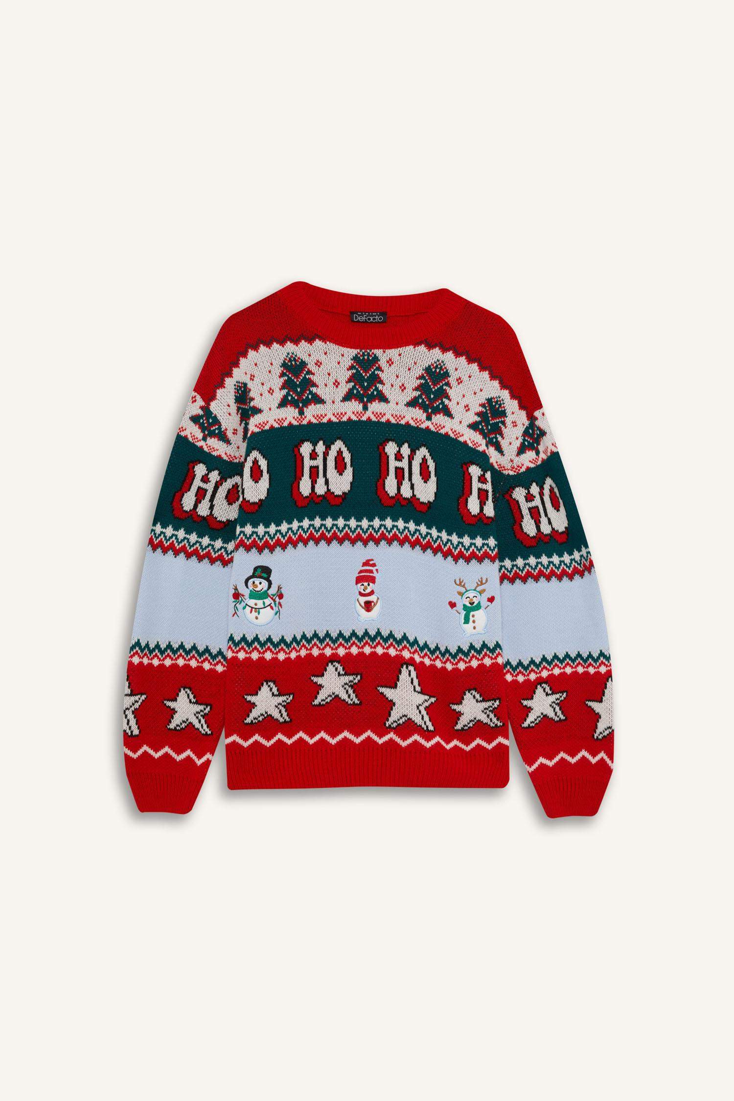 Yılbaşı Temalı Regular Fit Bisiklet Yaka Kazak