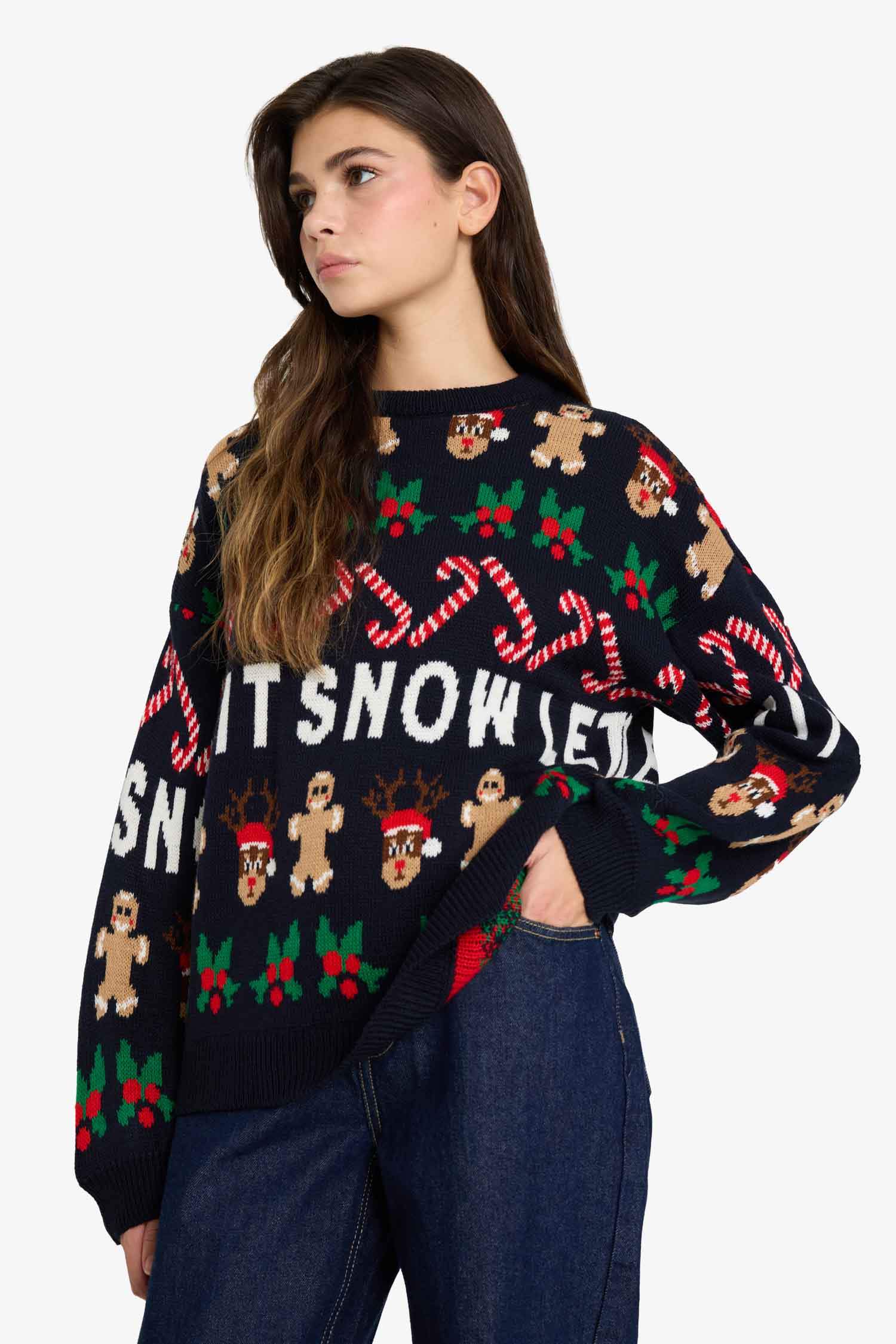 Yılbaşı Temalı Regular Fit Bisiklet Yaka Triko Kazak