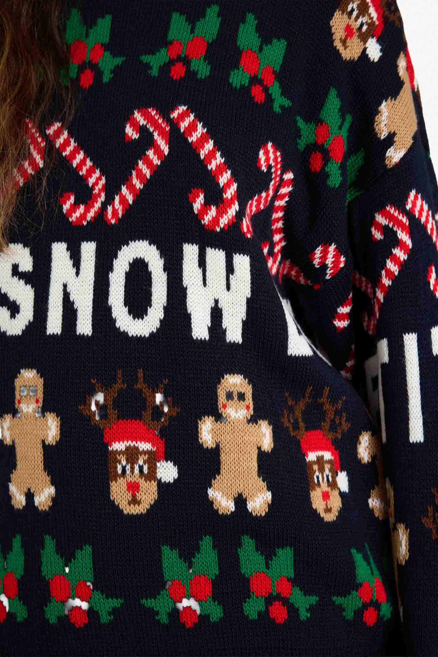 Yılbaşı Temalı Regular Fit Bisiklet Yaka Triko Kazak