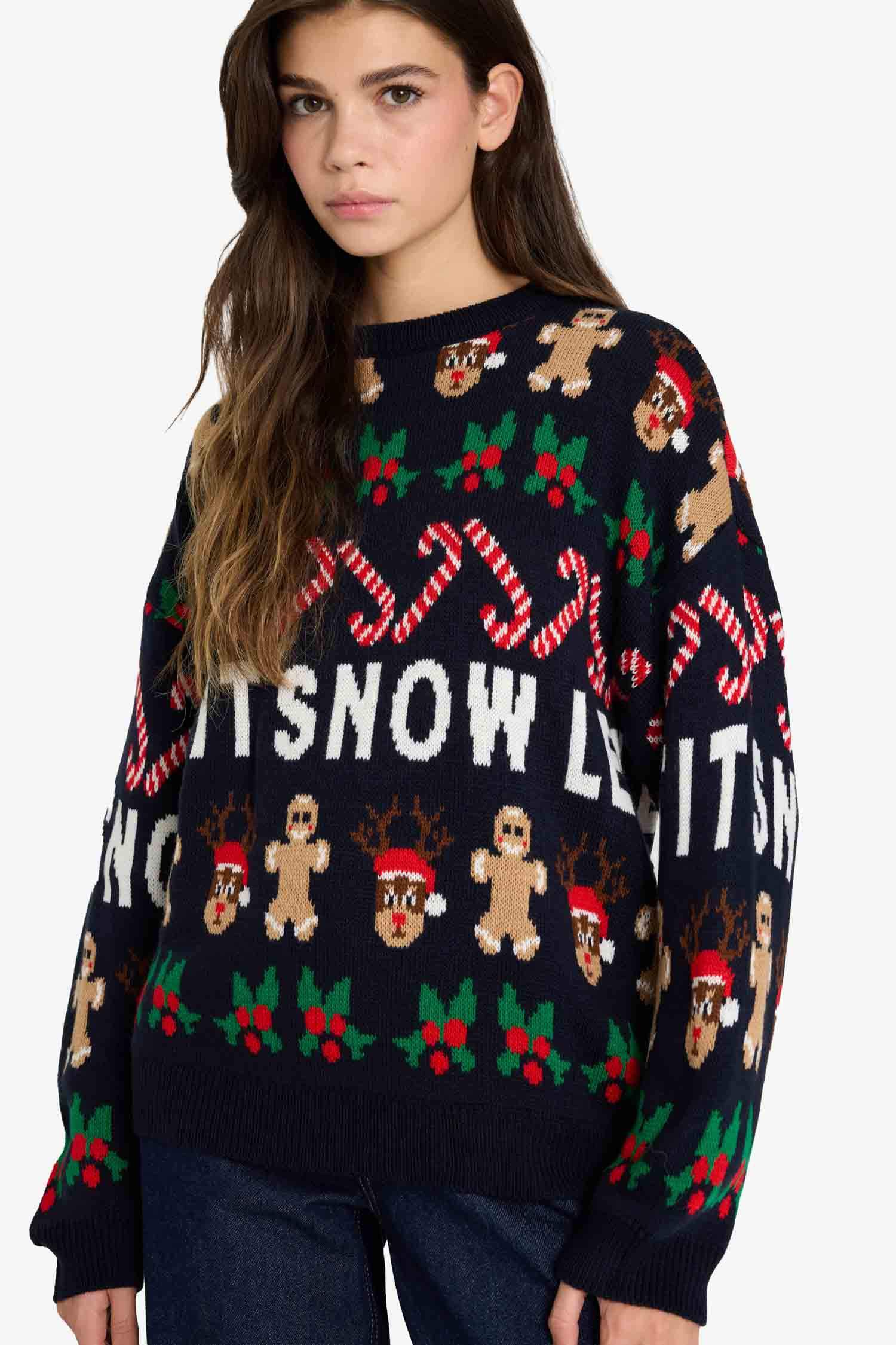 Yılbaşı Temalı Regular Fit Bisiklet Yaka Triko Kazak