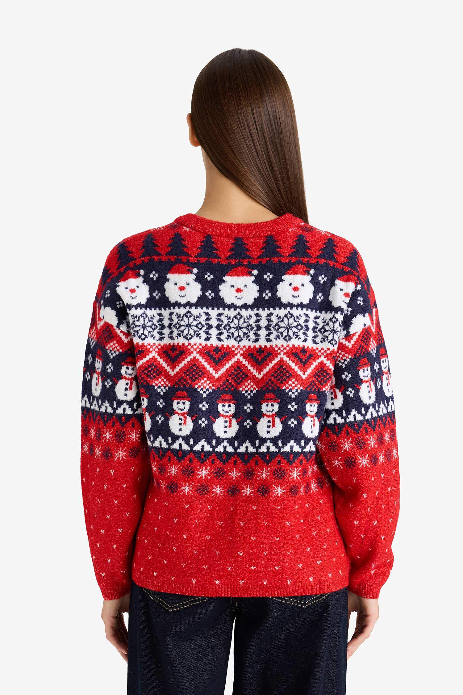 Pull à blocs de couleurs thème Noël à col rond Coupe régulière