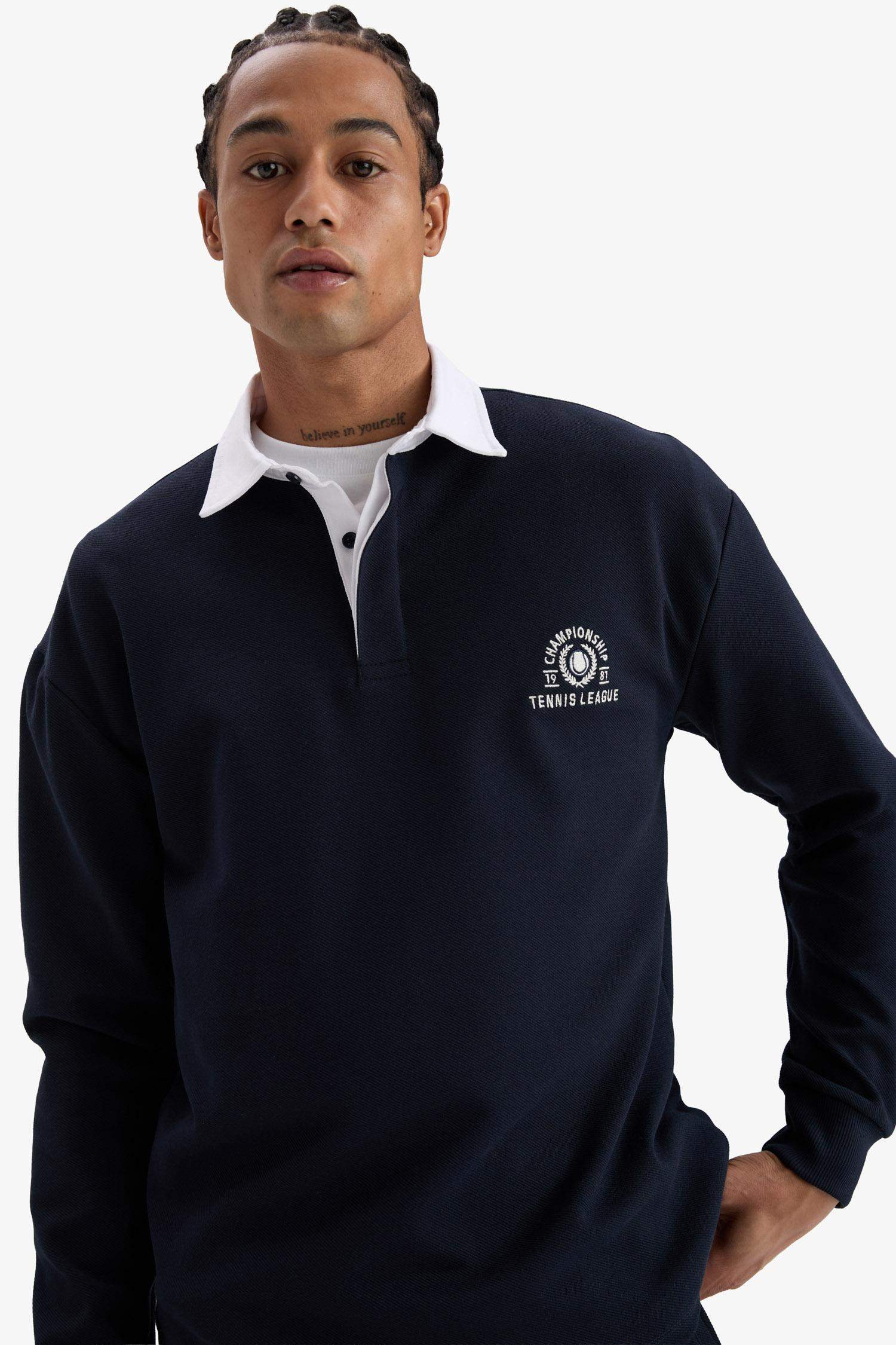 DeFactoFit Boxy Fit Gömlek Yaka Sporcu Sweatshirt