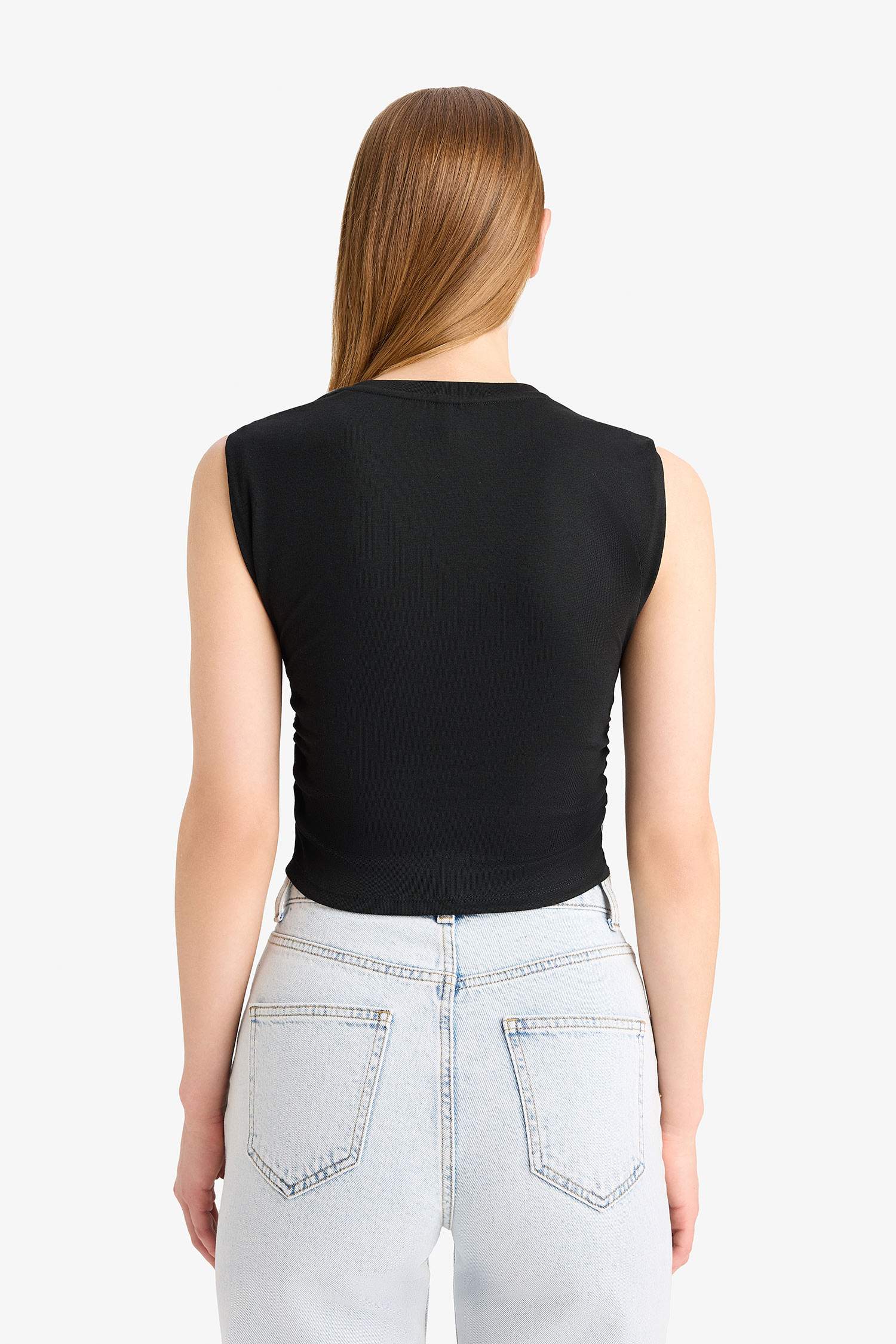 Slim Fit Dar Kesim Bisiklet Yaka Büzgülü Ribana Atlet