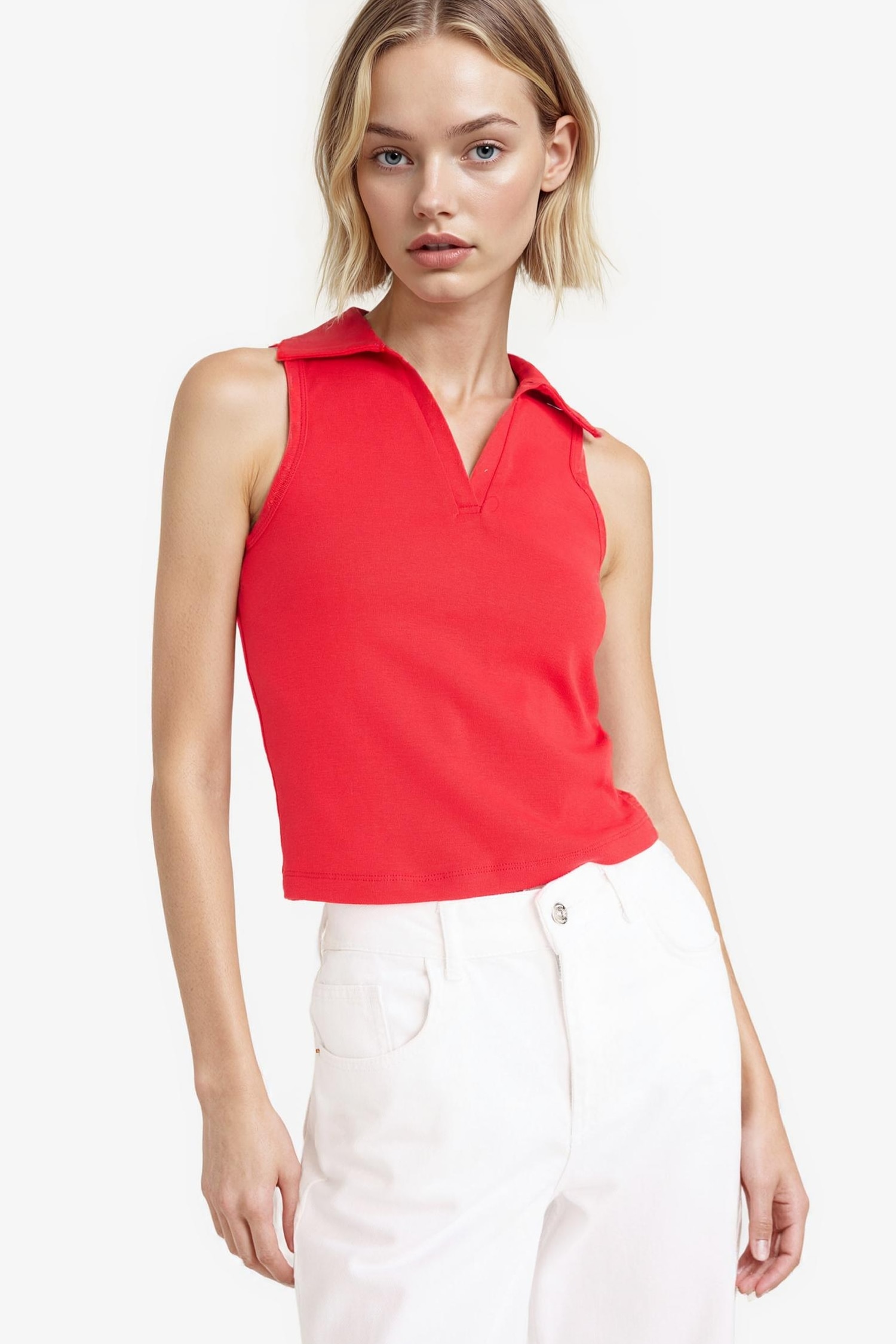 Slim Fit Dar Kesim Polo Yaka Ribana Atlet