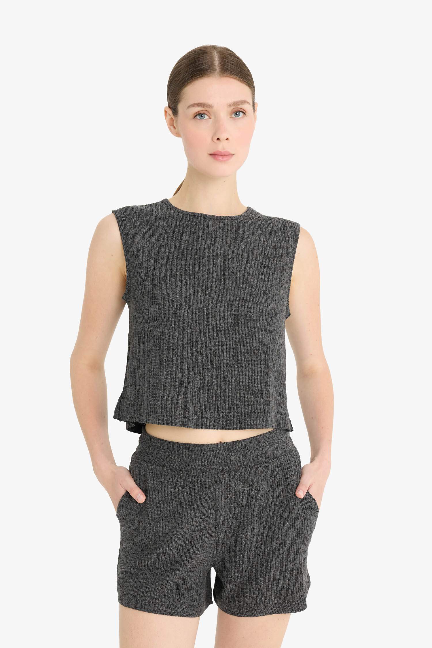 Boxy Fit Bisiklet Yaka Bürümcük Atlet