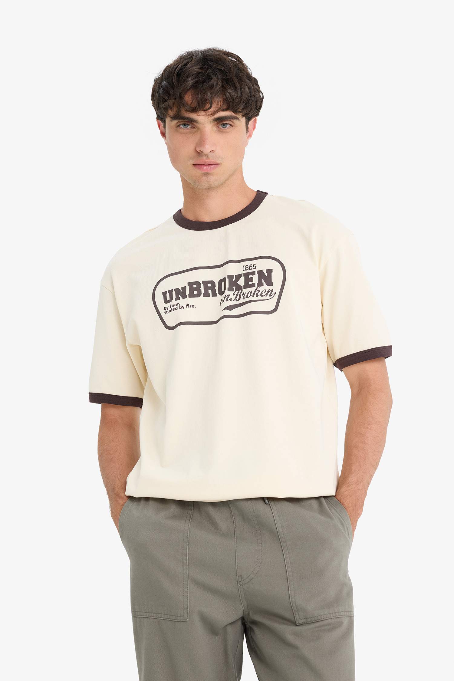 %100 Pamuk Boxy Fit Bisiklet Yaka Baskılı Kısa Kollu Tişört