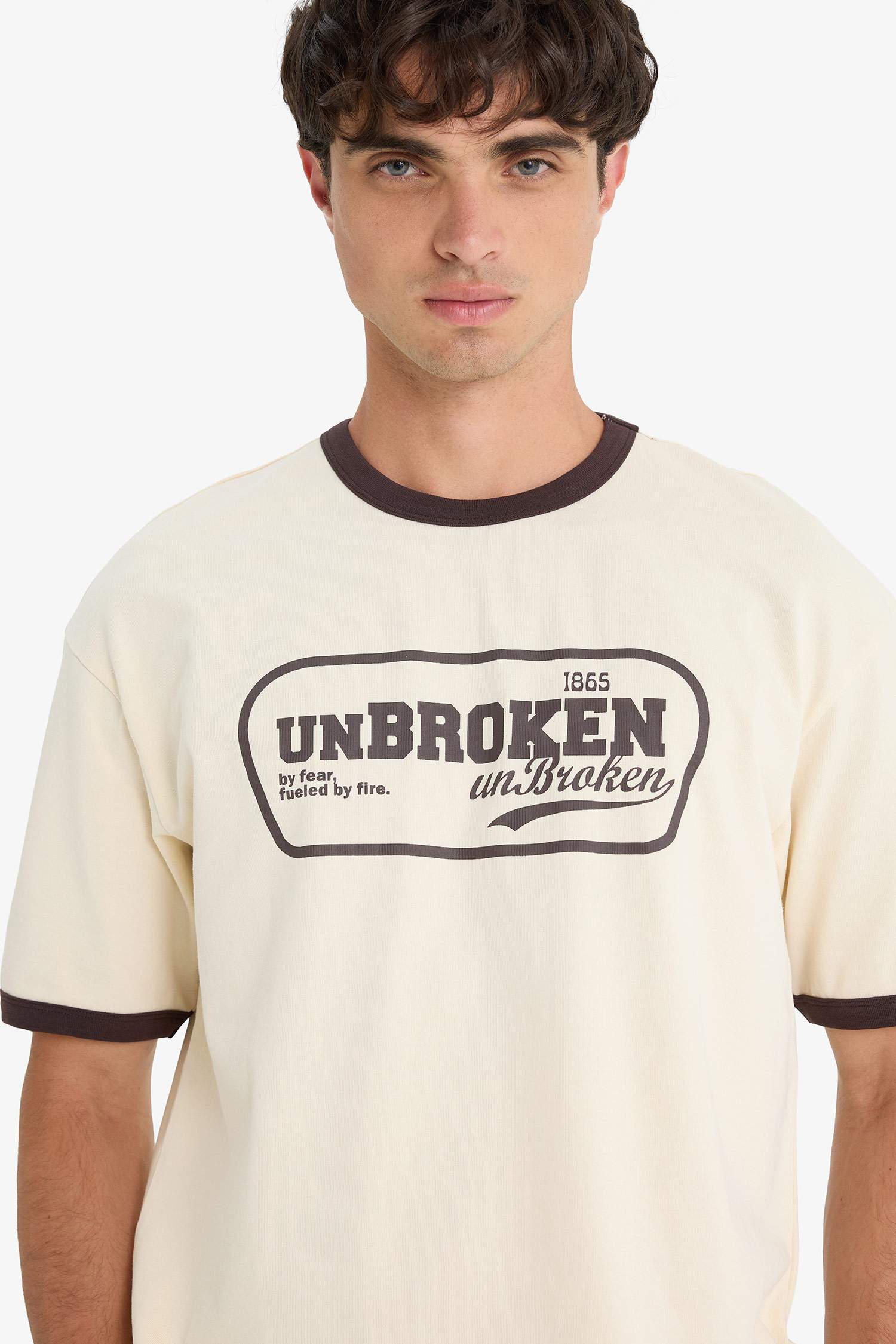 %100 Pamuk Boxy Fit Bisiklet Yaka Baskılı Kısa Kollu Tişört