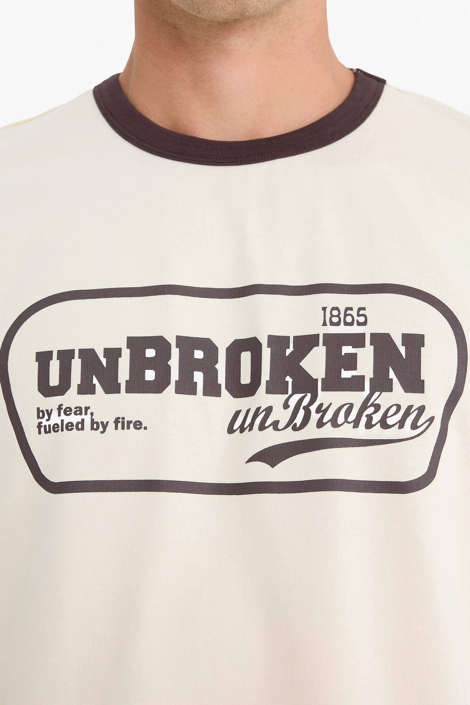 %100 Pamuk Boxy Fit Bisiklet Yaka Baskılı Kısa Kollu Tişört