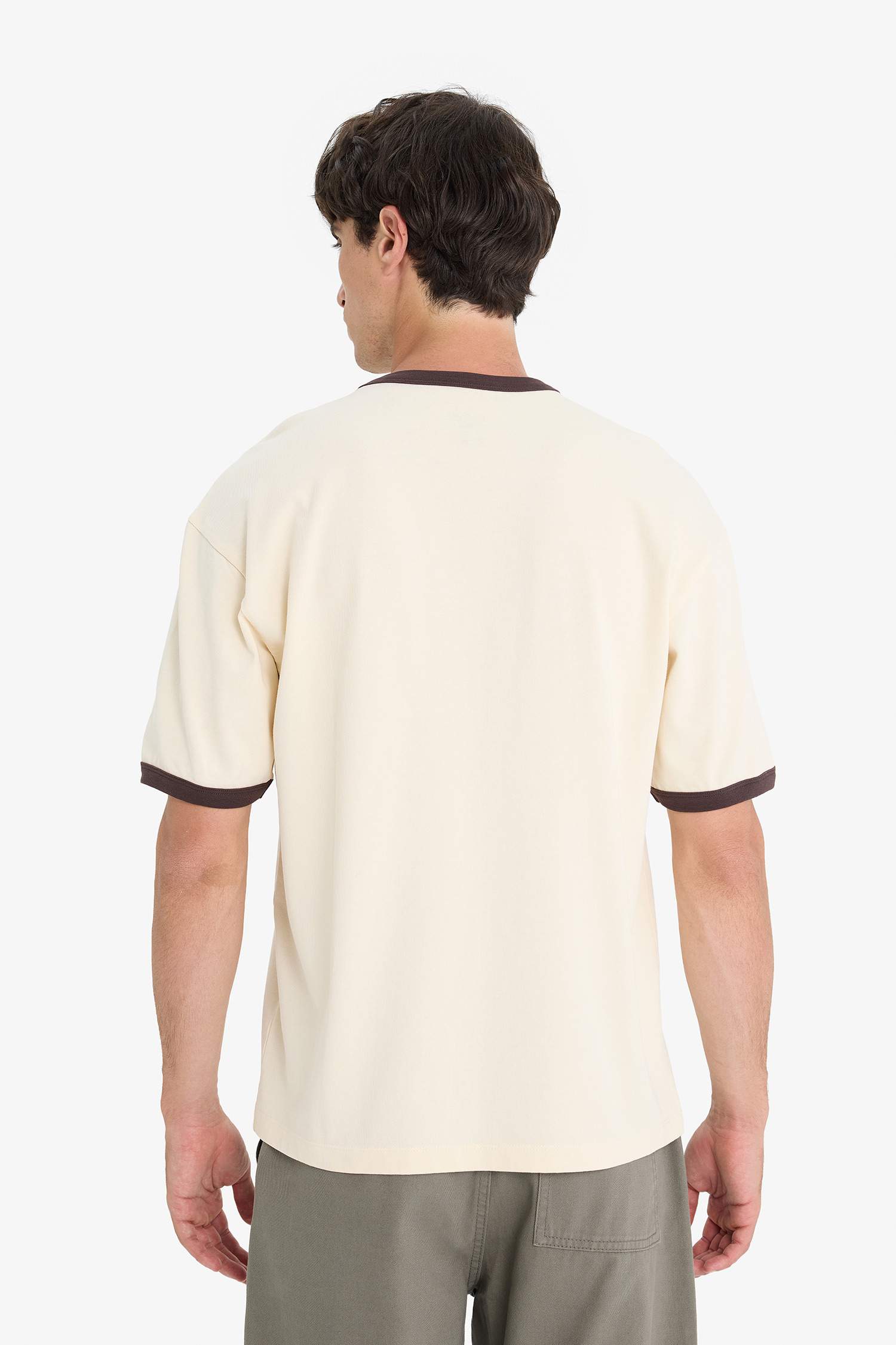 %100 Pamuk Boxy Fit Bisiklet Yaka Baskılı Kısa Kollu Tişört