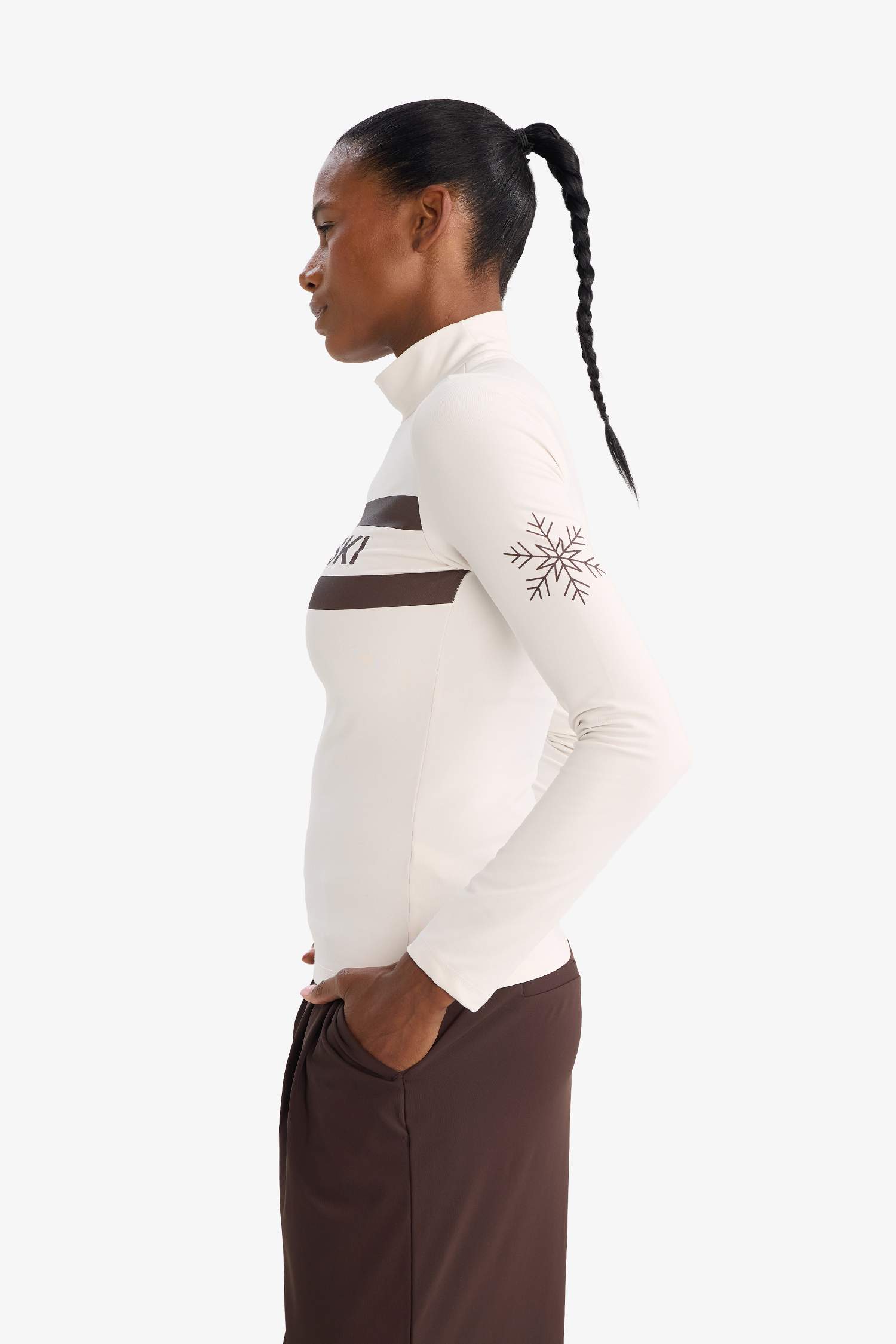 DeFactoFit Slim Fit Dar Kesim Dik Yaka İçi Şardonlu Sporcu Uzun Kollu Tişört