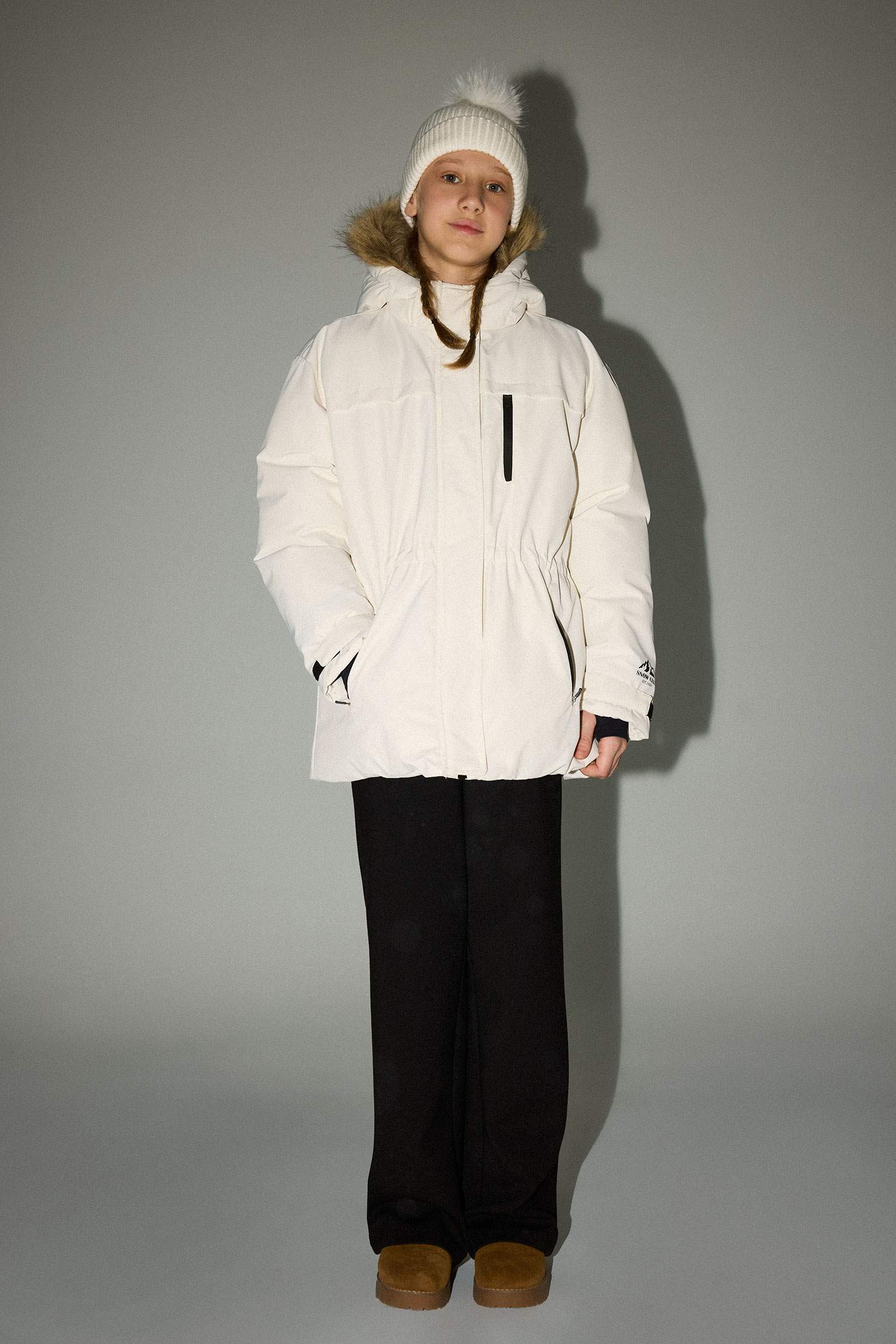 Kız Çocuk Çıkarılabilir Suni Kürk Yaka Kapüşonlu Polar Astarlı Fermuarlı Şişme Kayak Montu